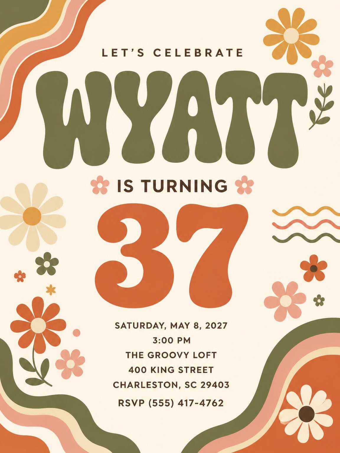 Groovy Retro 37th Birthday Invitation