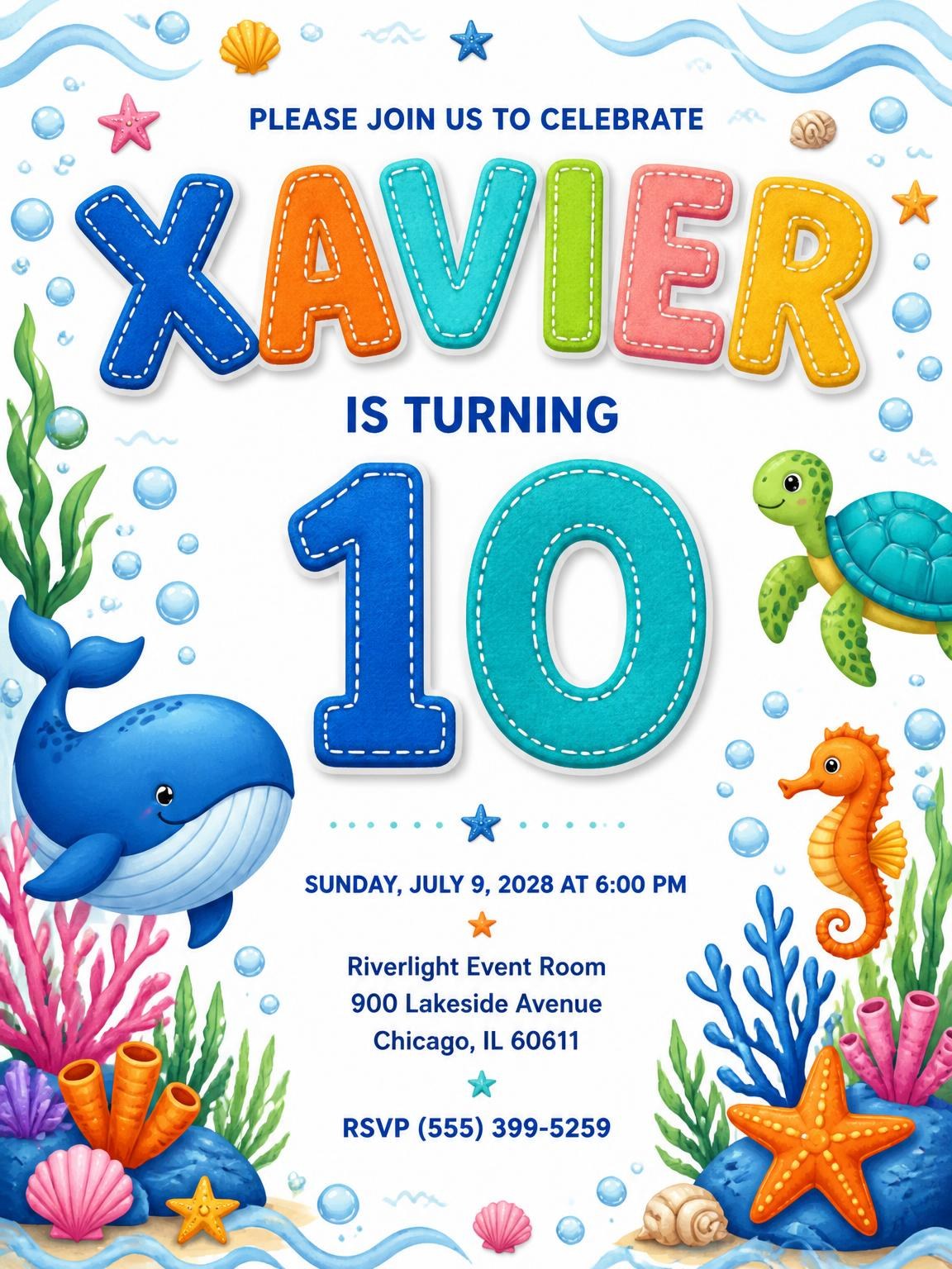 Stitched Under the Sea 10th Birthday Invitation
