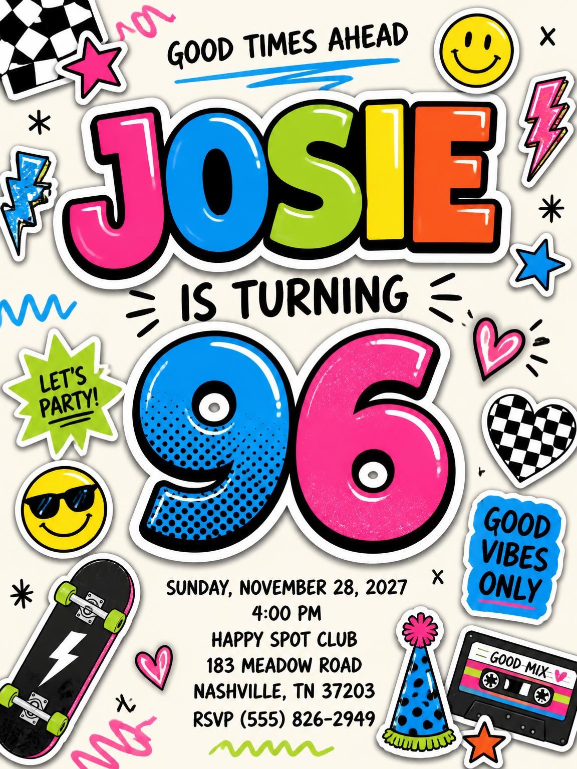 Sticker Pop 96th Birthday Invitation
