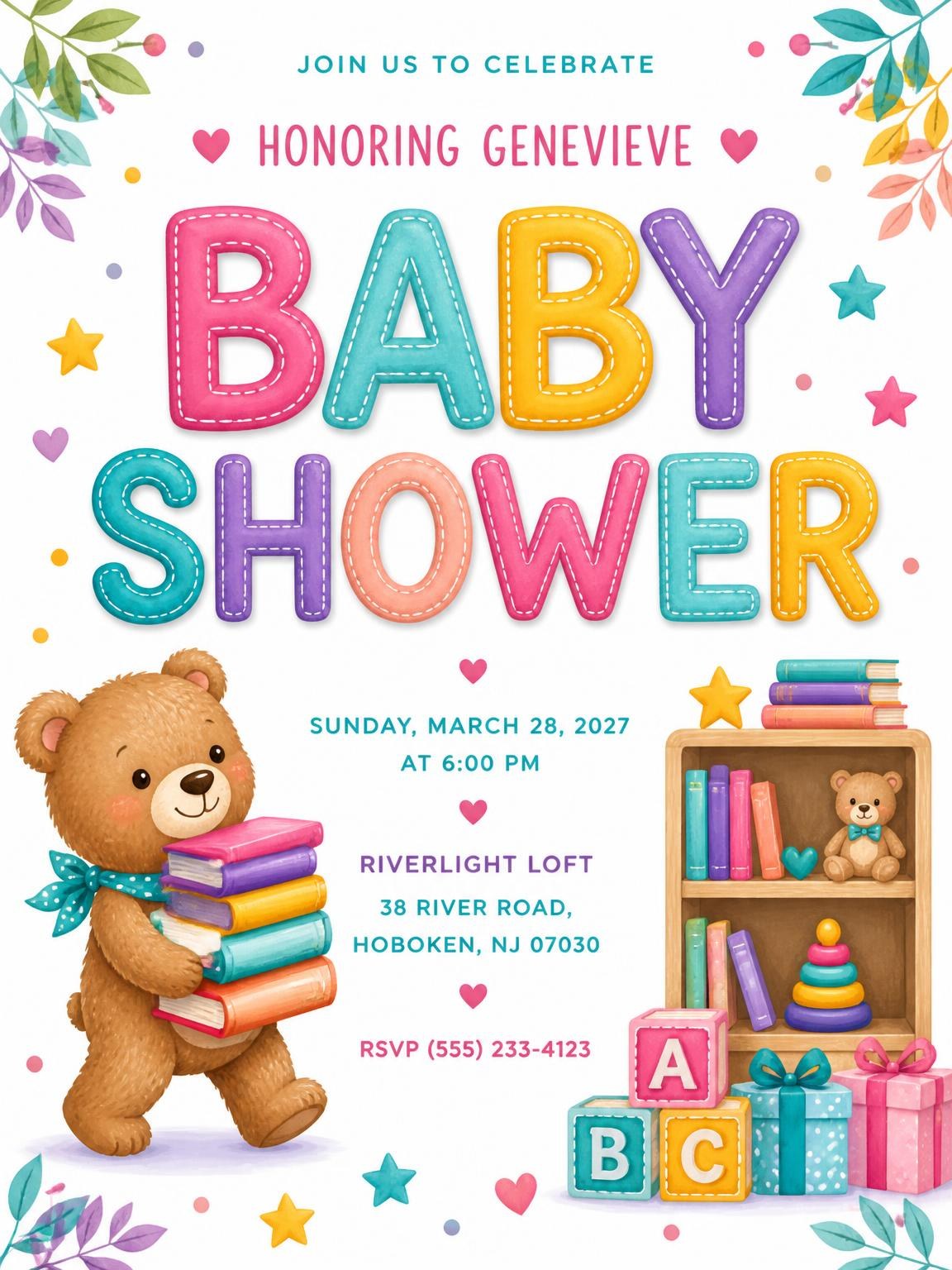 Wooden Bookshelf Baby Shower Invitation