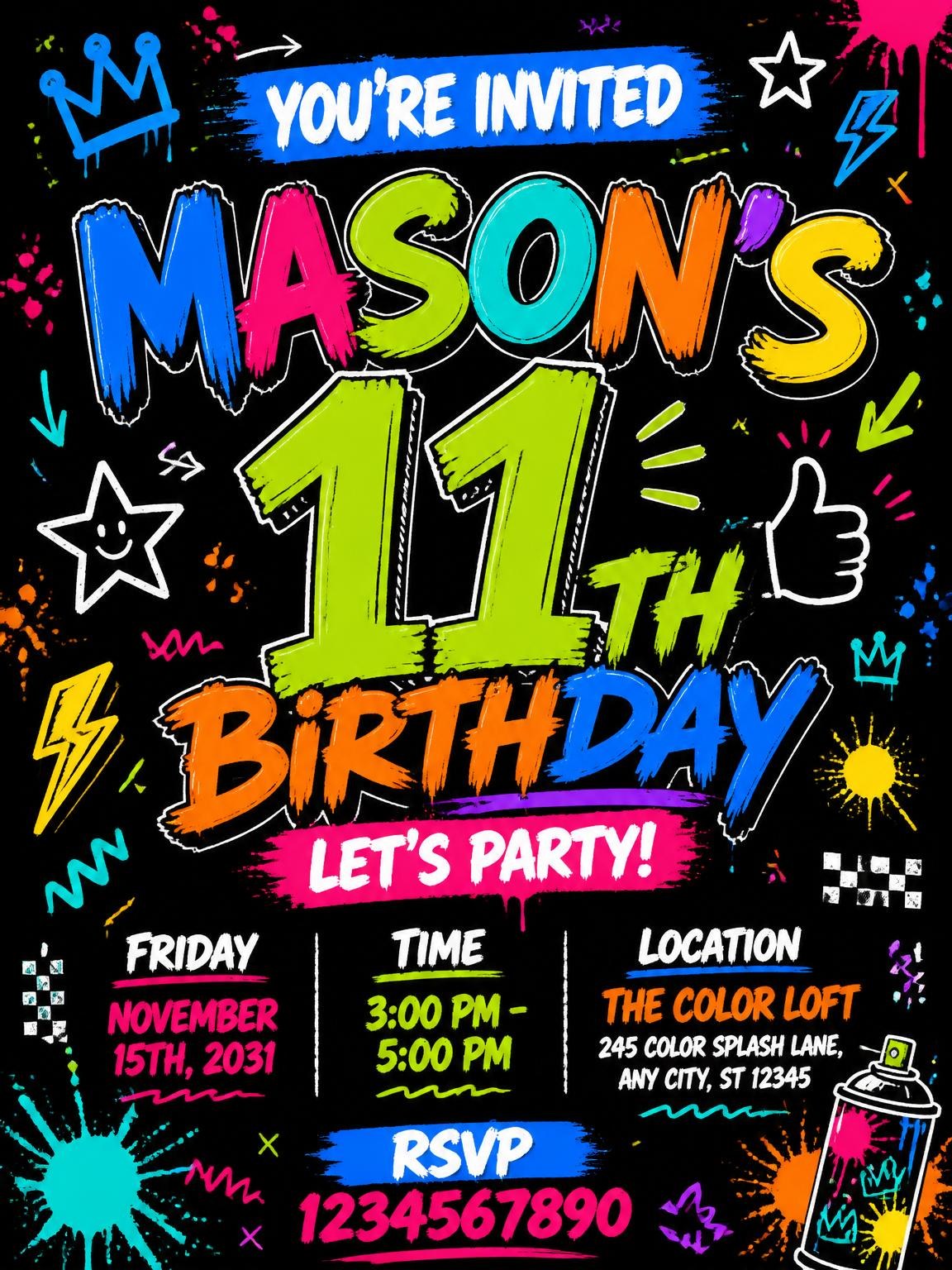 Graffiti Street Art 11th Birthday Invitation