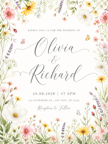Wildflower Meadow Botanical Wedding Invitation