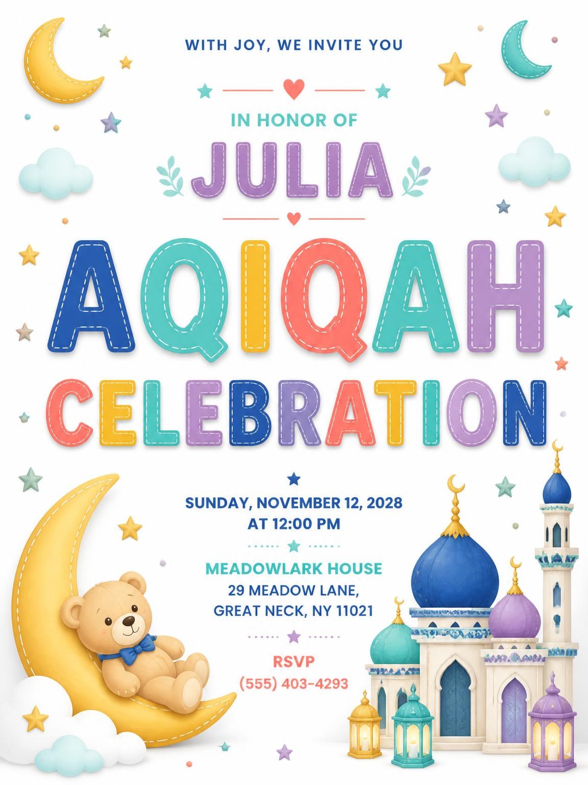 Teddy Bear Aqiqah Invitation