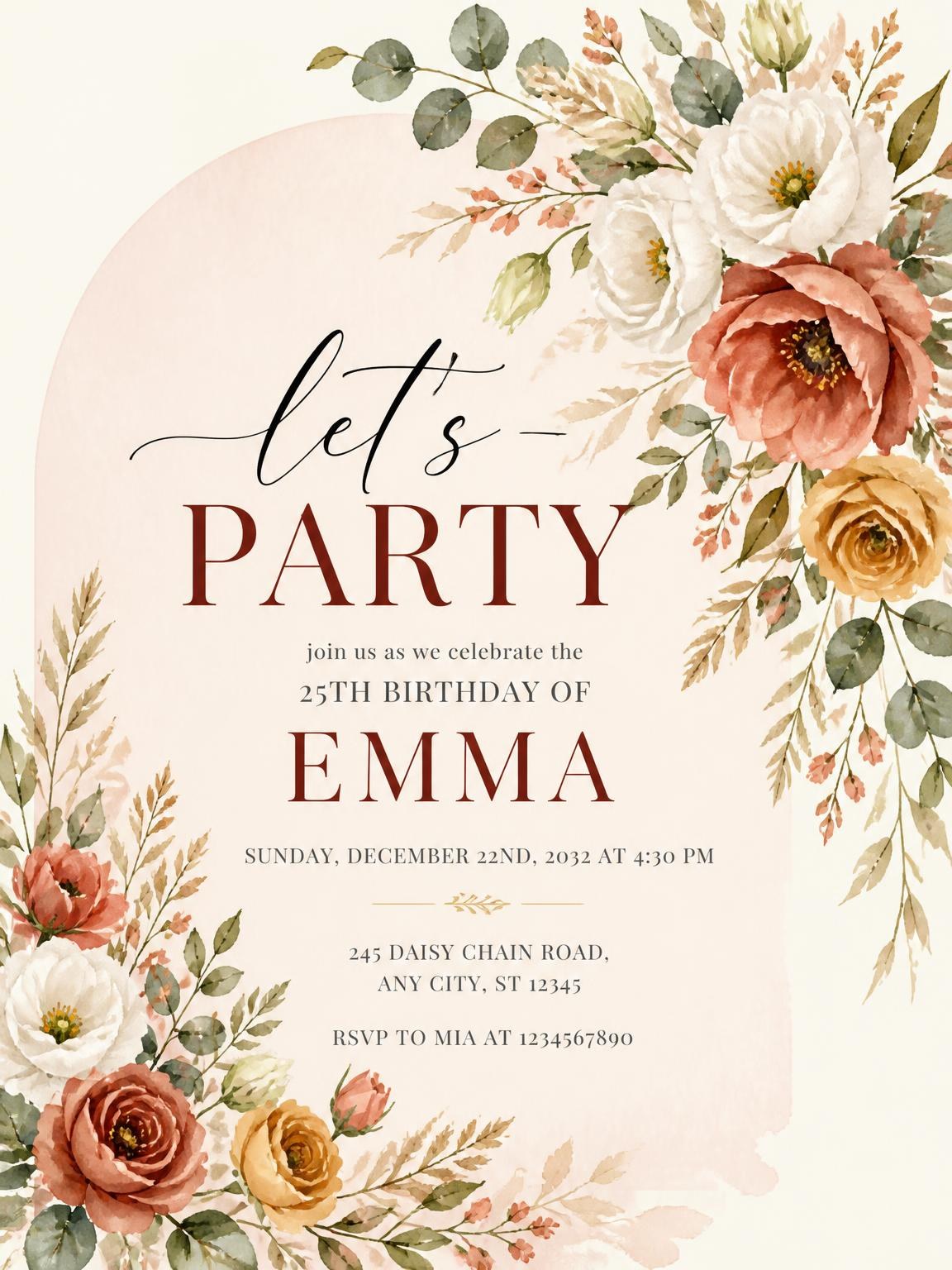 Terracotta Boho Chic 25th Birthday Invitation