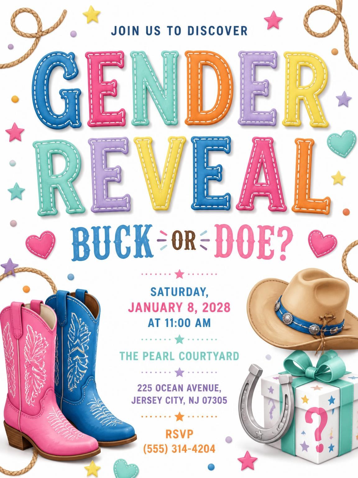 Cowboy Cowgirl Gender Reveal Invitation
