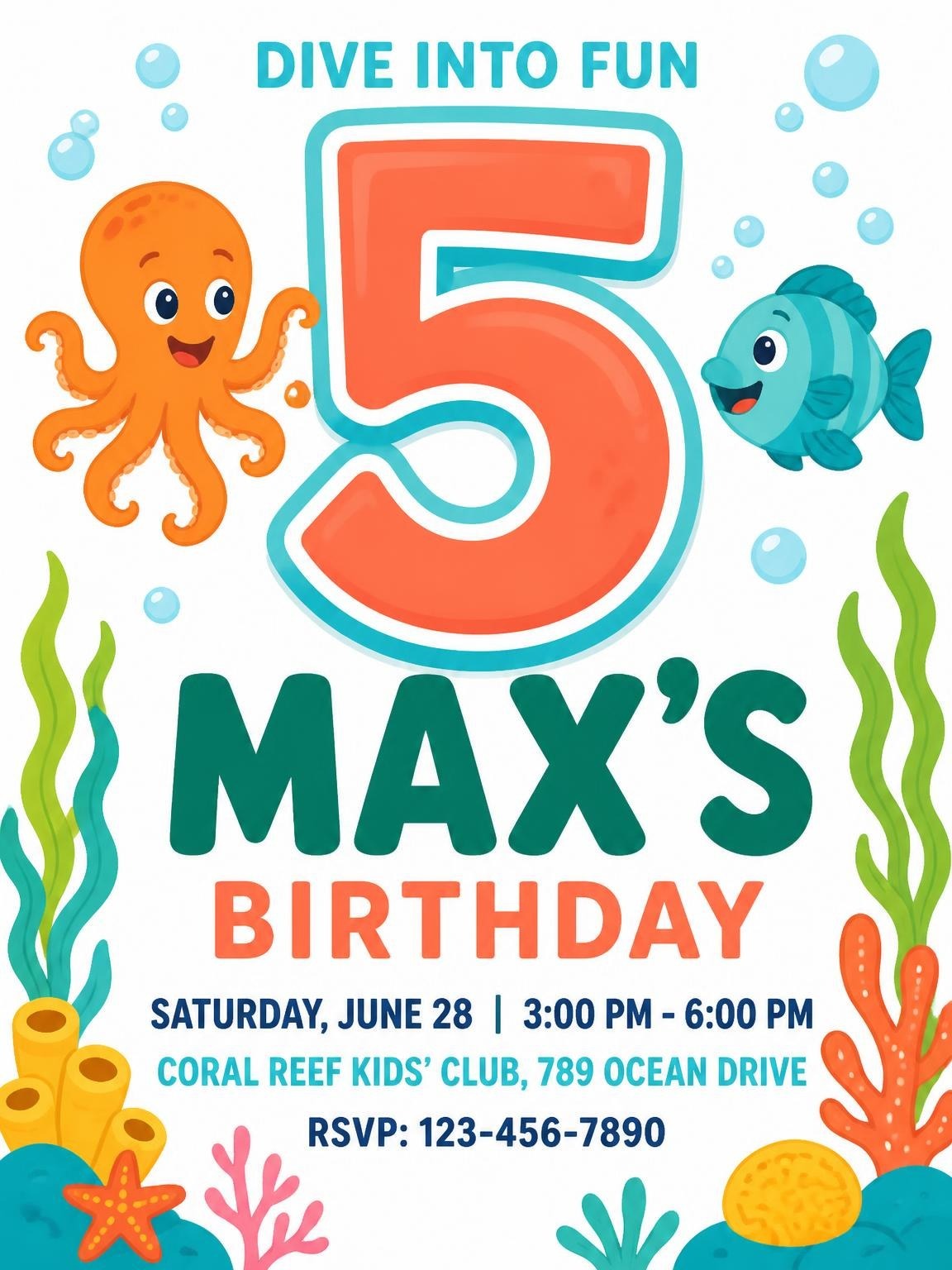 Cartoon Ocean Life 5th Birthday
