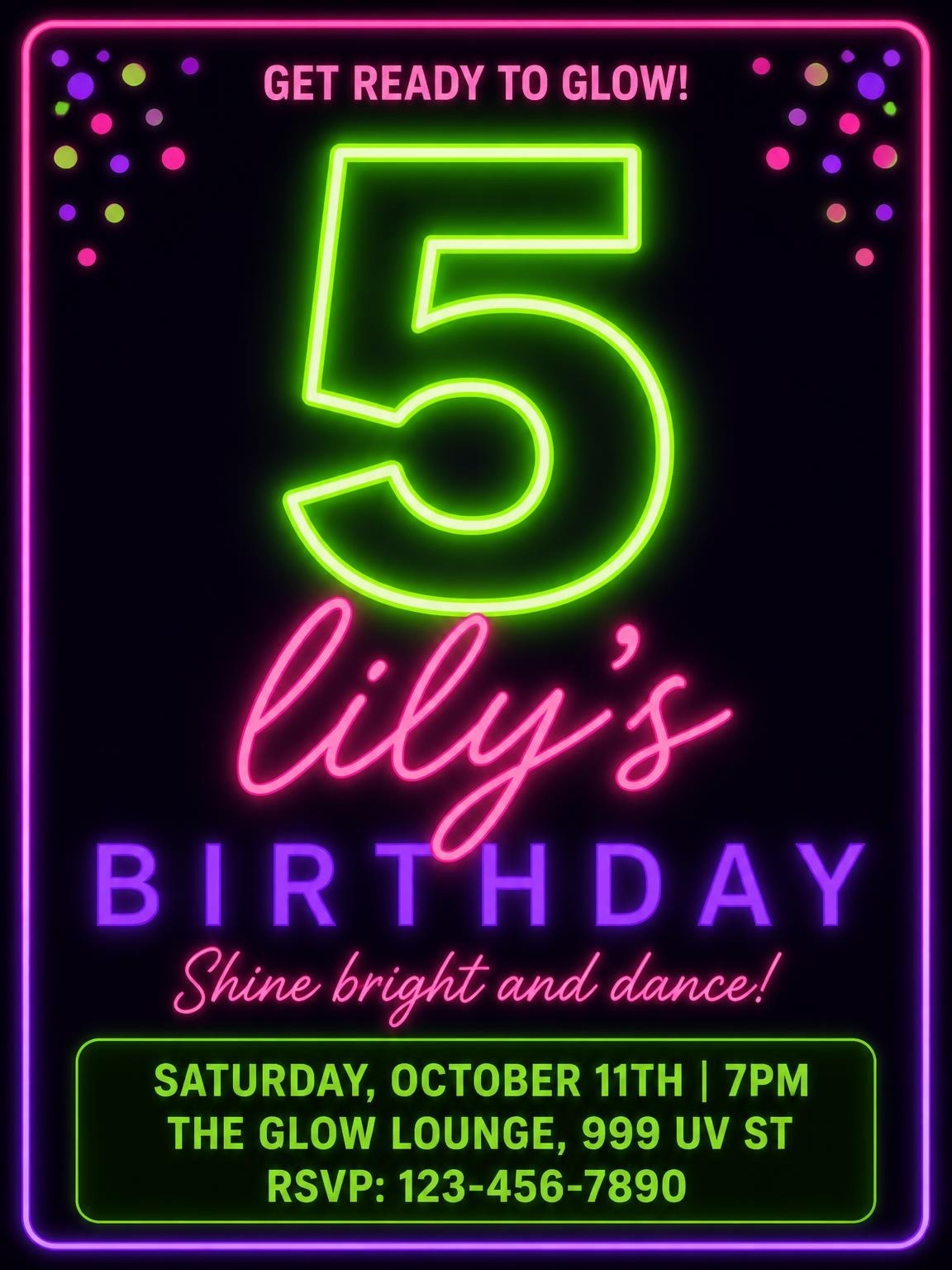 Neon Glow Number 5th Birthday Party