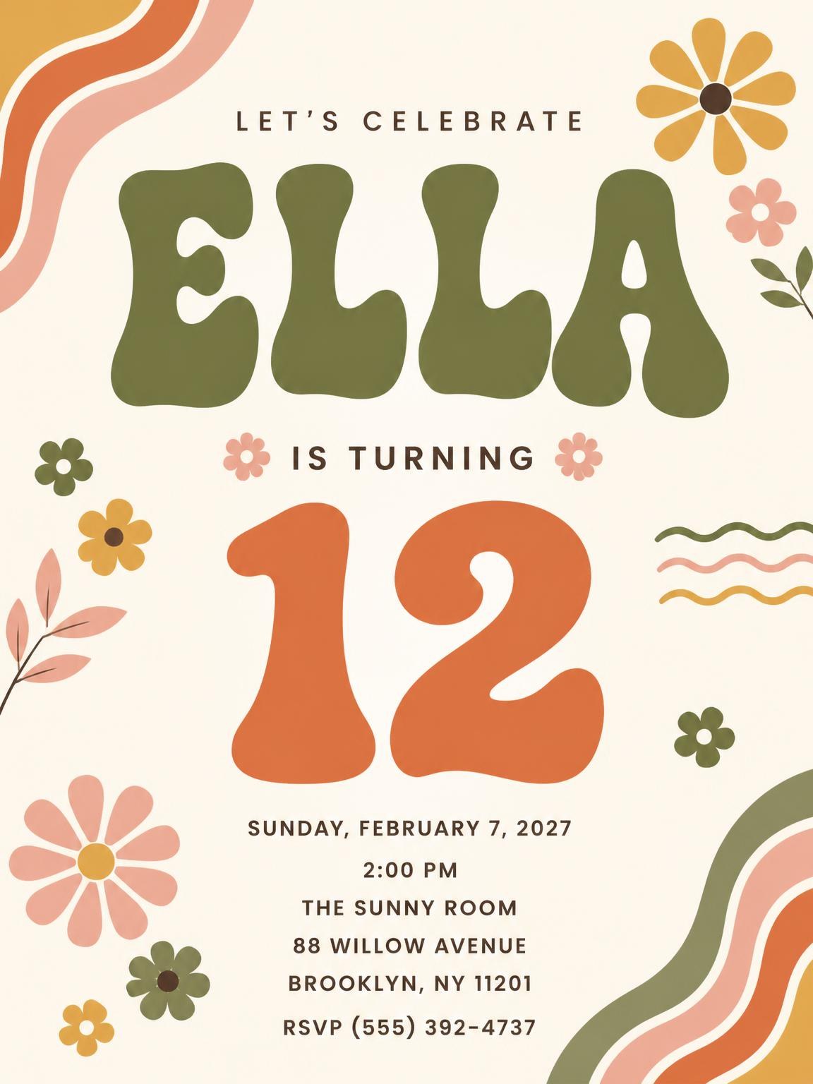 Groovy Retro 12th Birthday Invitation