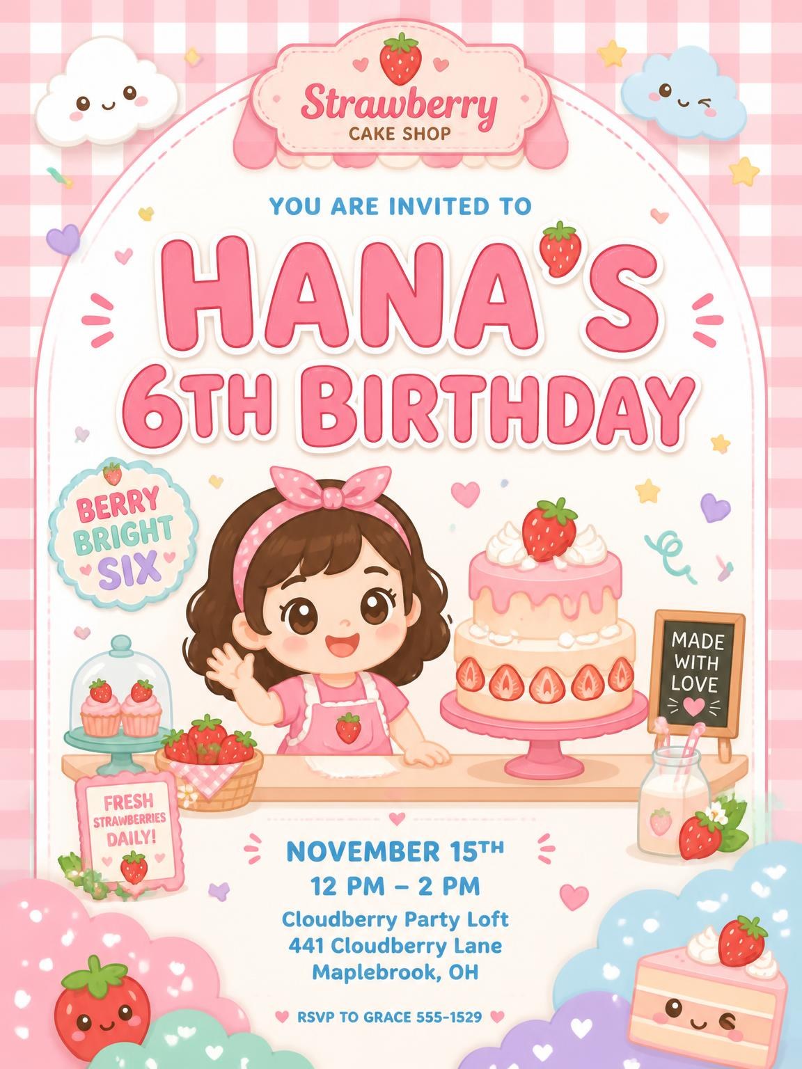 Baker Kawaii Pastel 6th Birthday Invitation