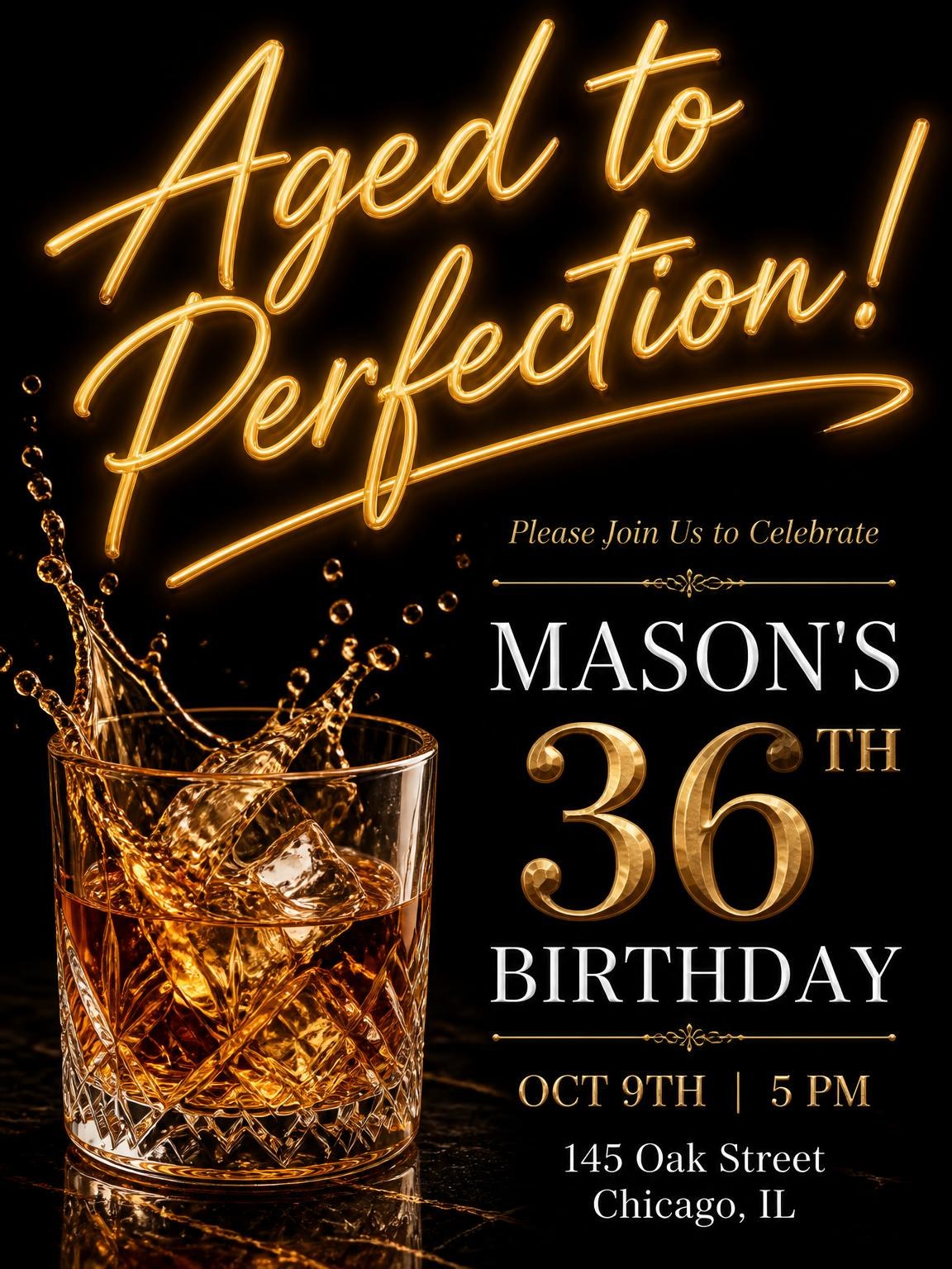 Whiskey 36th Birthday Invitation