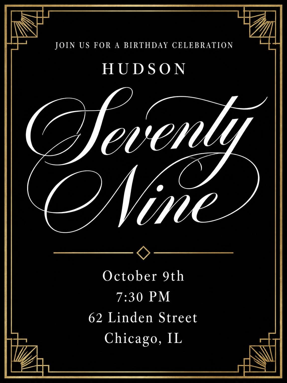 Art Deco 79th Birthday Invitation