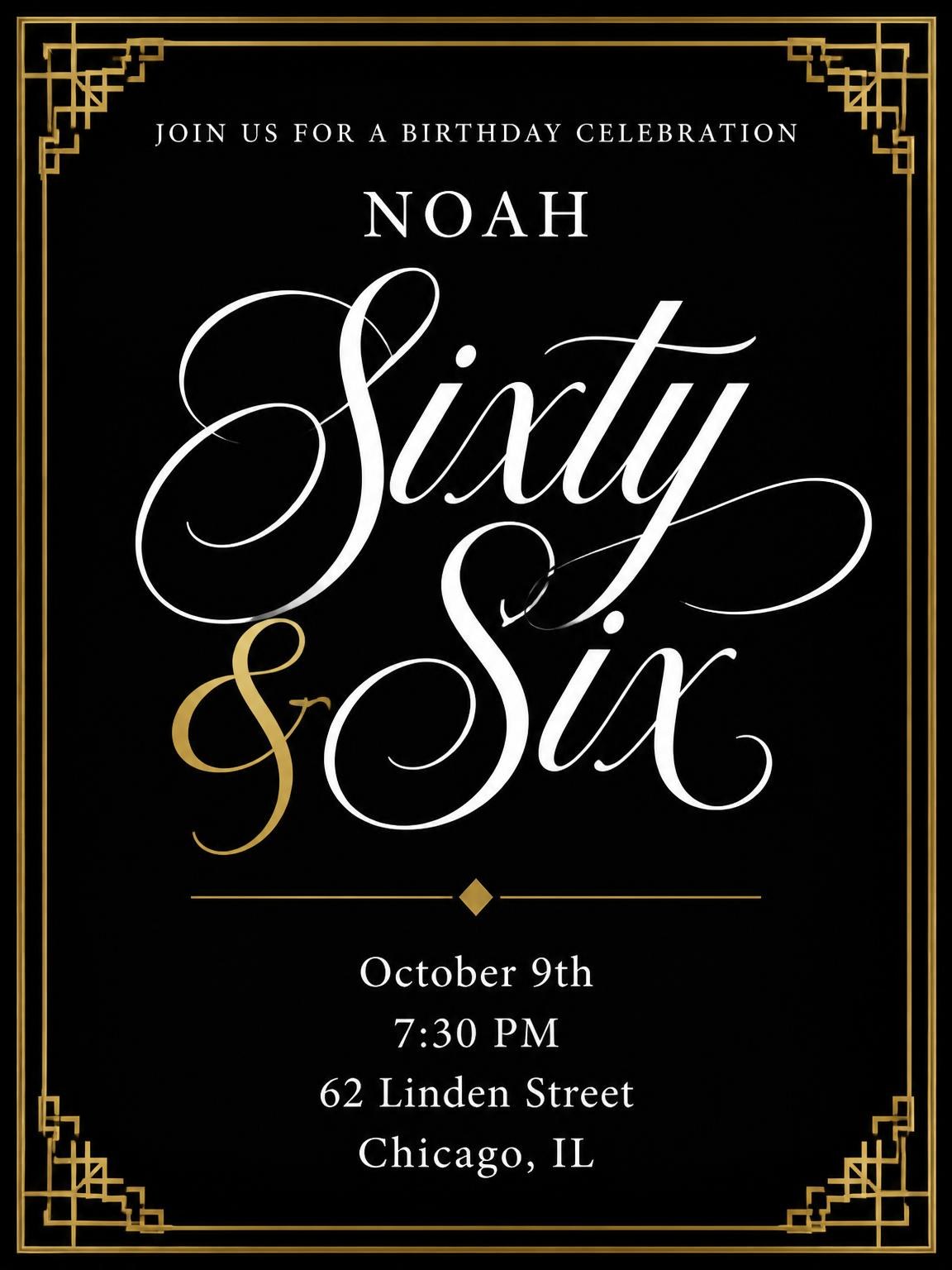 Art Deco 66th Birthday Invitation