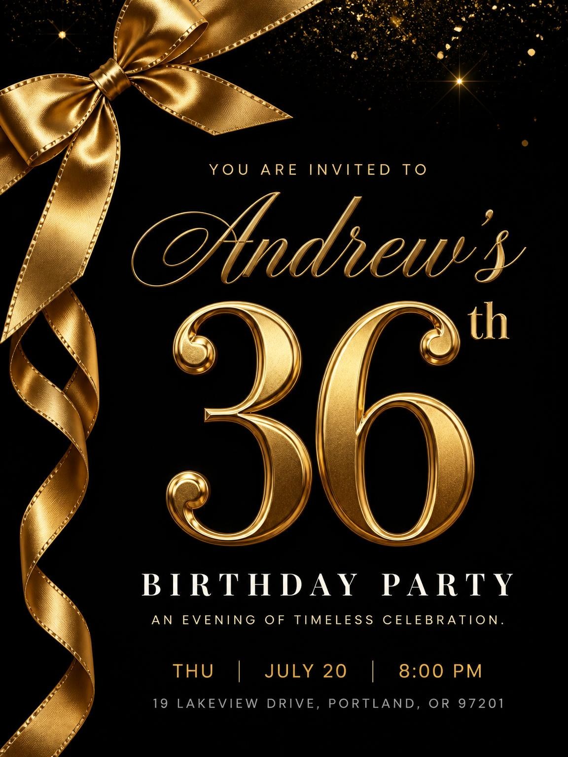 Black and Gold Ribbon 36th Birthday