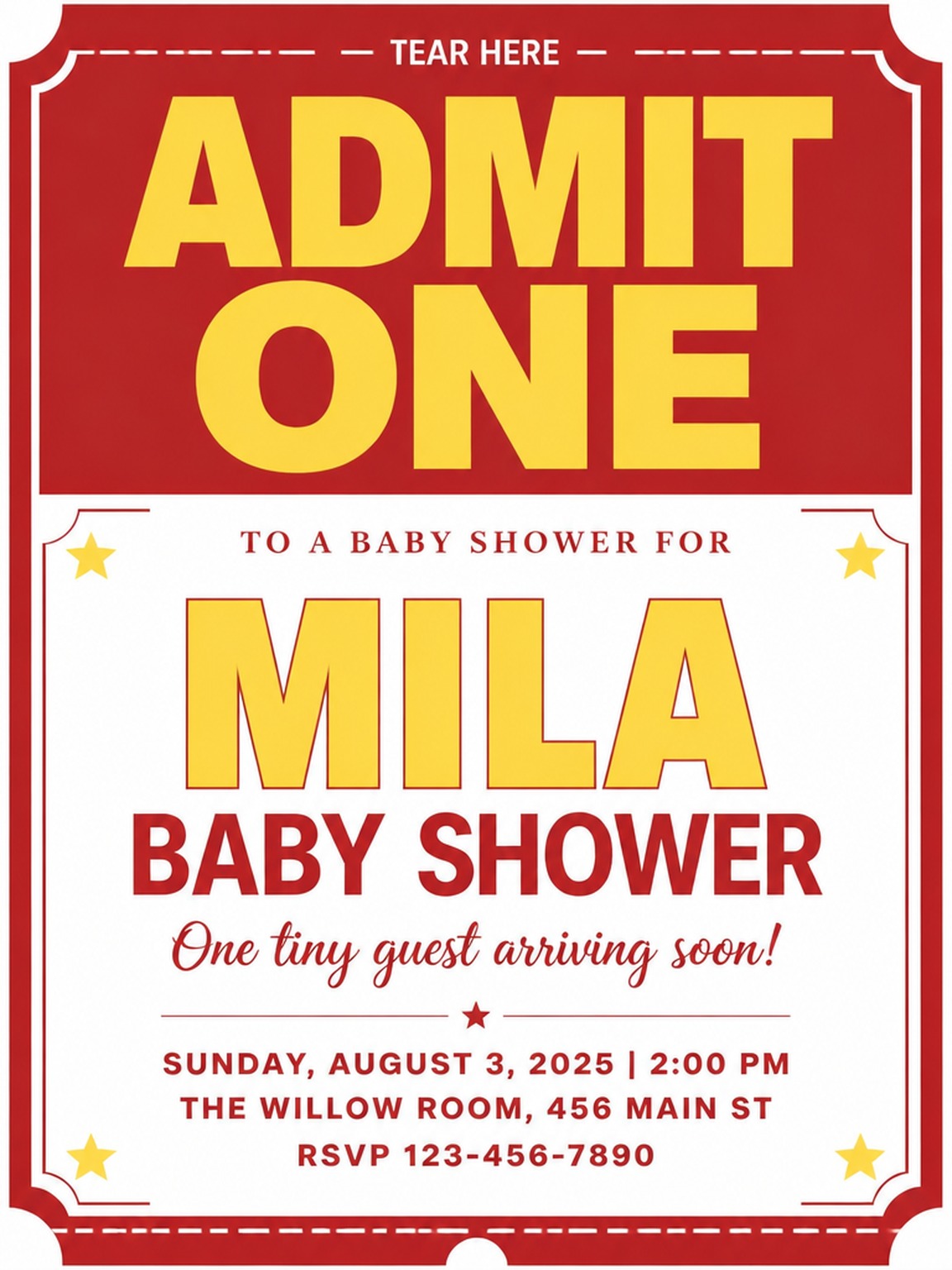 Red and Yellow Cinema Ticket Baby Shower