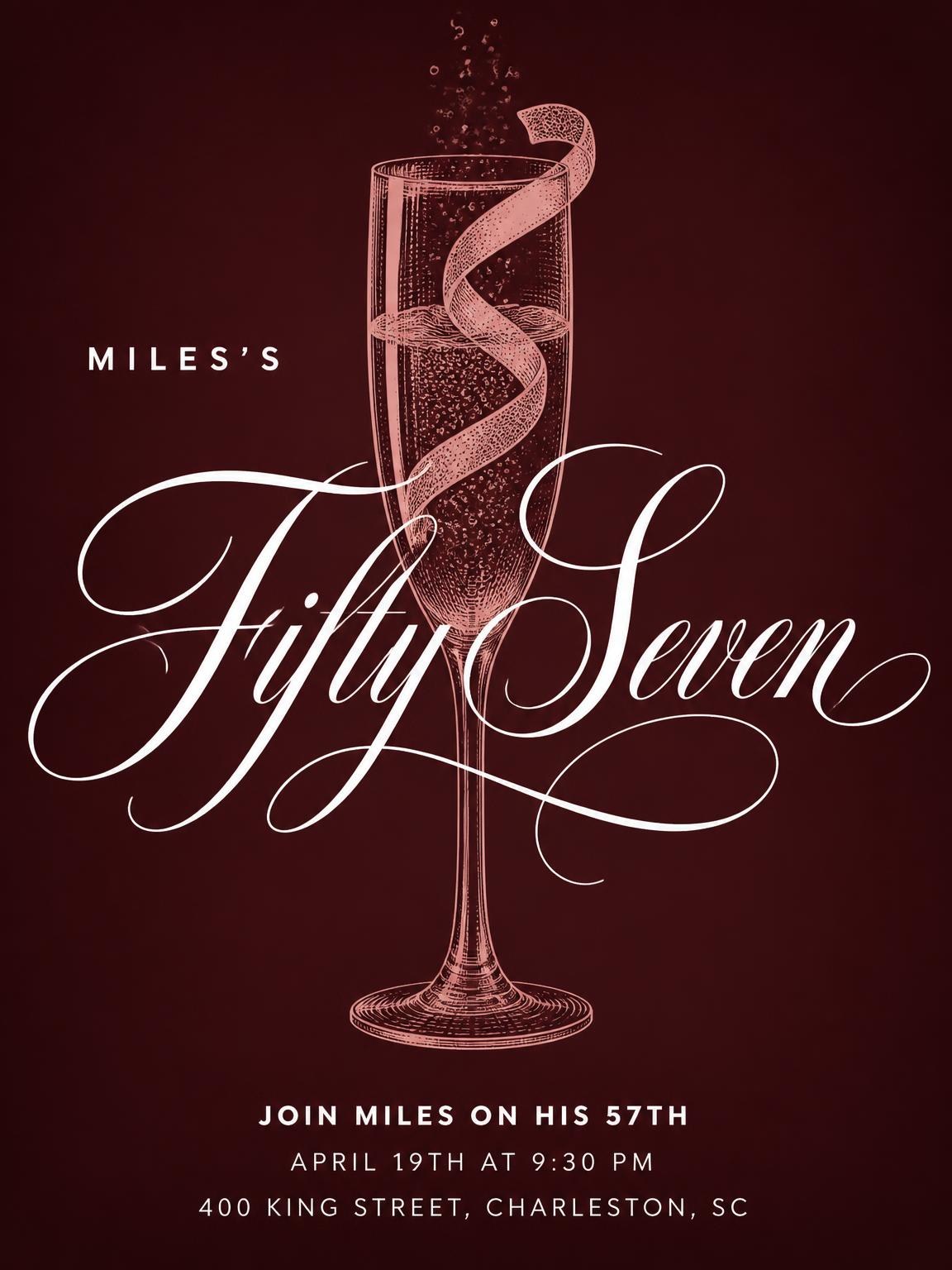 Burgundy Cocktail 57th Birthday Invitation