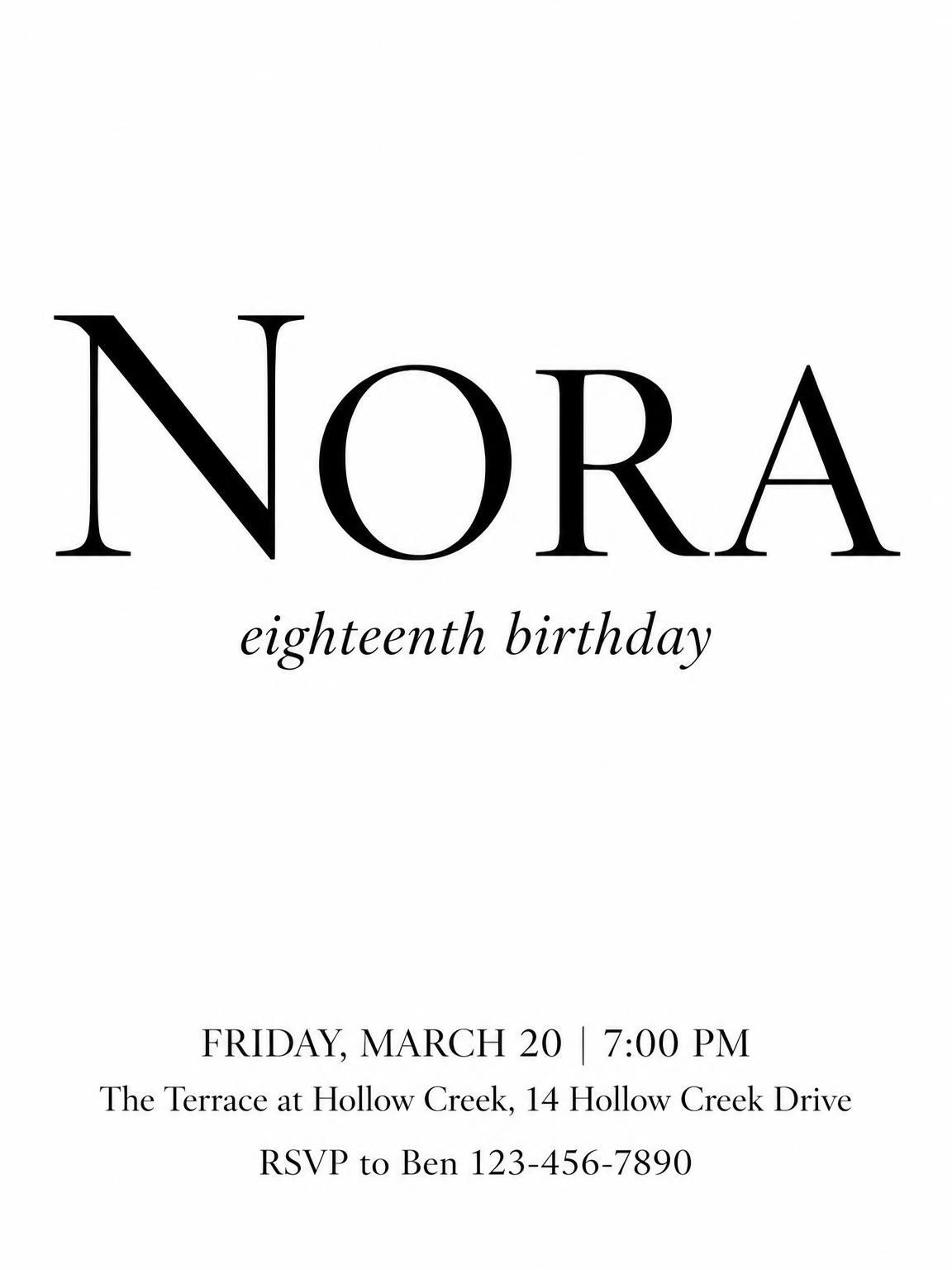 Minimalist Black Serif 18th Birthday Invitation