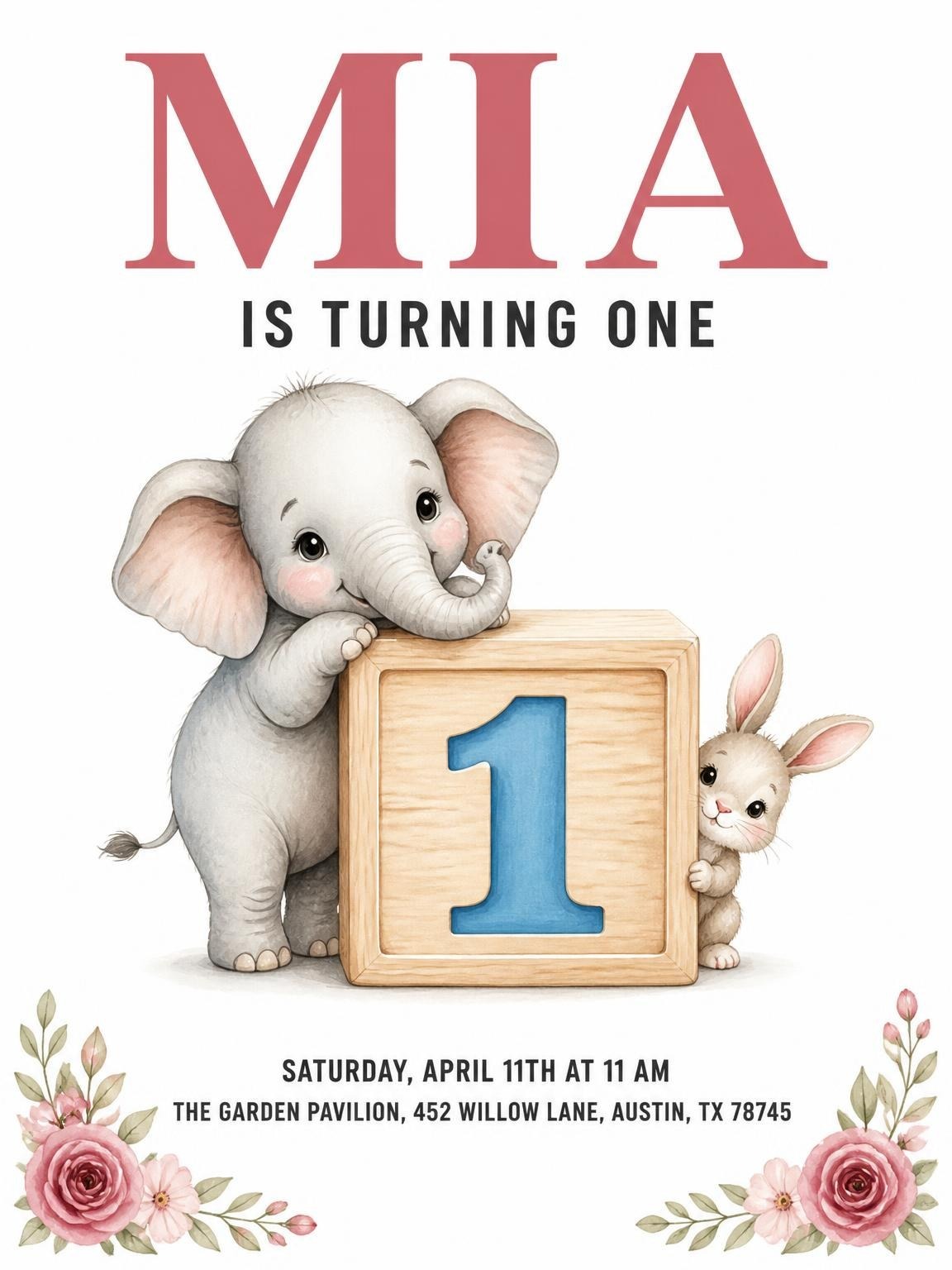 Wooden Block First Birthday Invitation