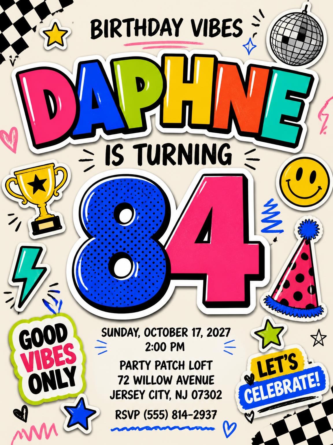 Sticker Pop 84th Birthday Invitation