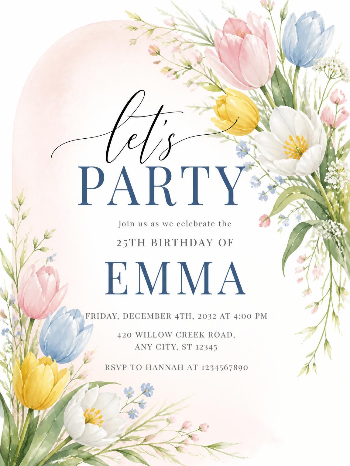 Spring Tulip Bouquet 25th Birthday Invitation