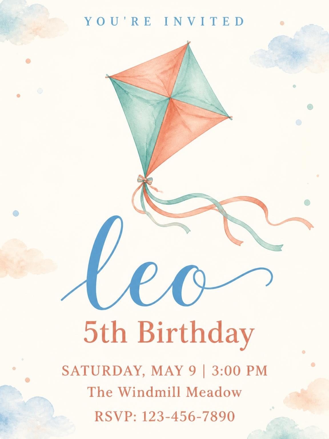 Peach and Blue Kite 5th Birthday