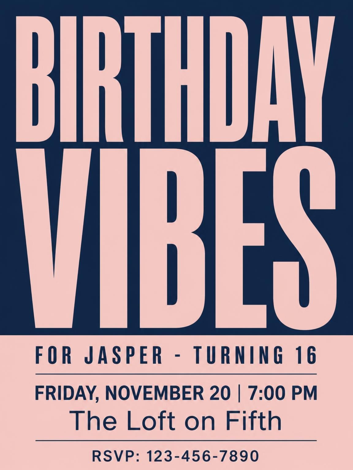 Navy and Blush Typographic 16th Birthday