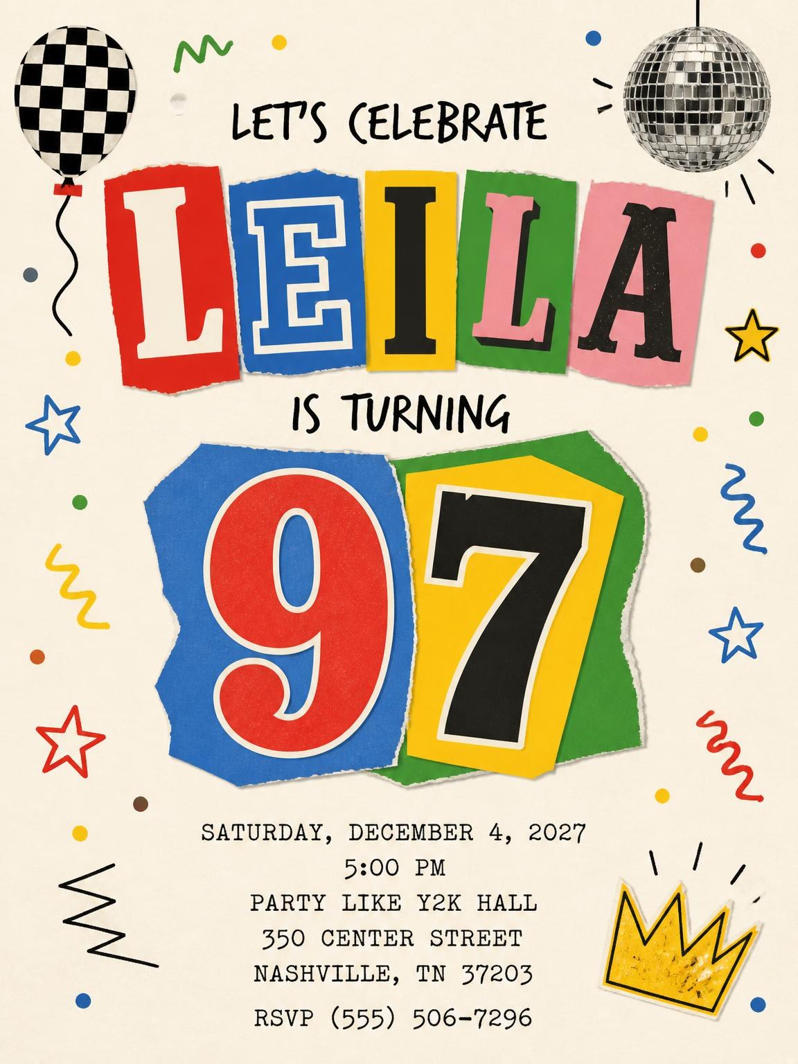 Retro Paper Collage 97th Birthday Invitation