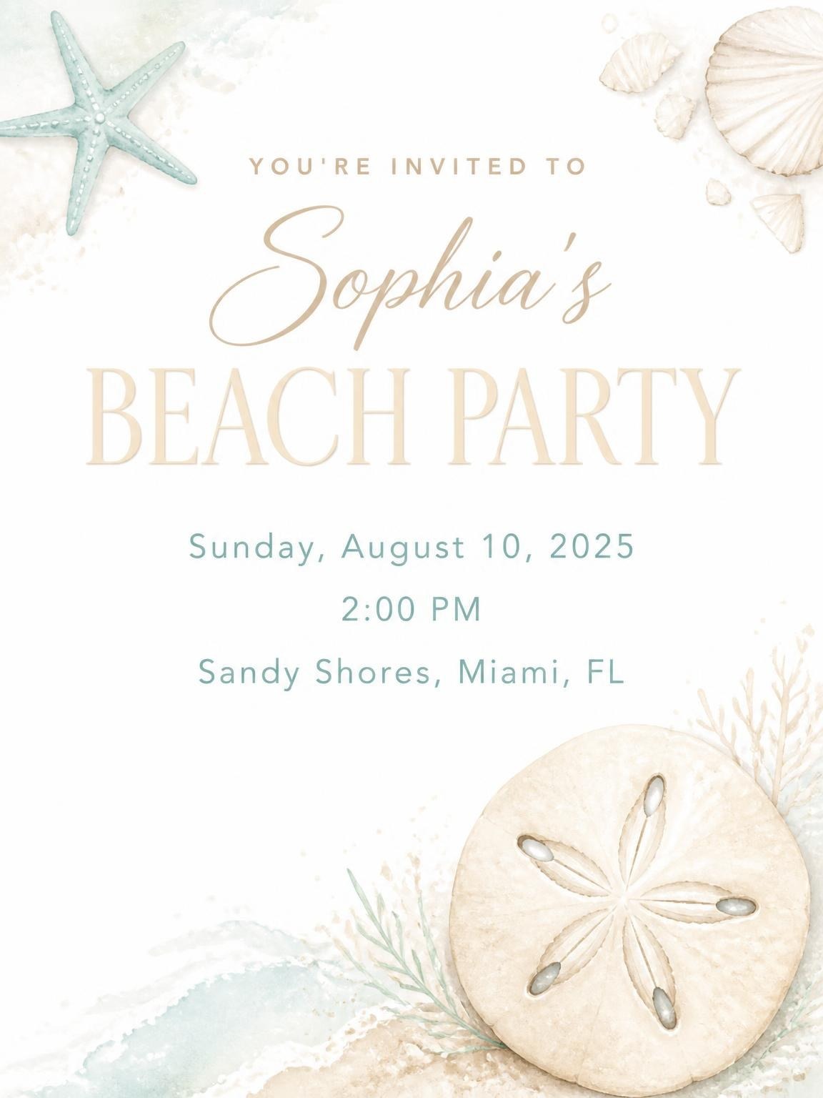 Watercolor Starfish Shell Beach Party