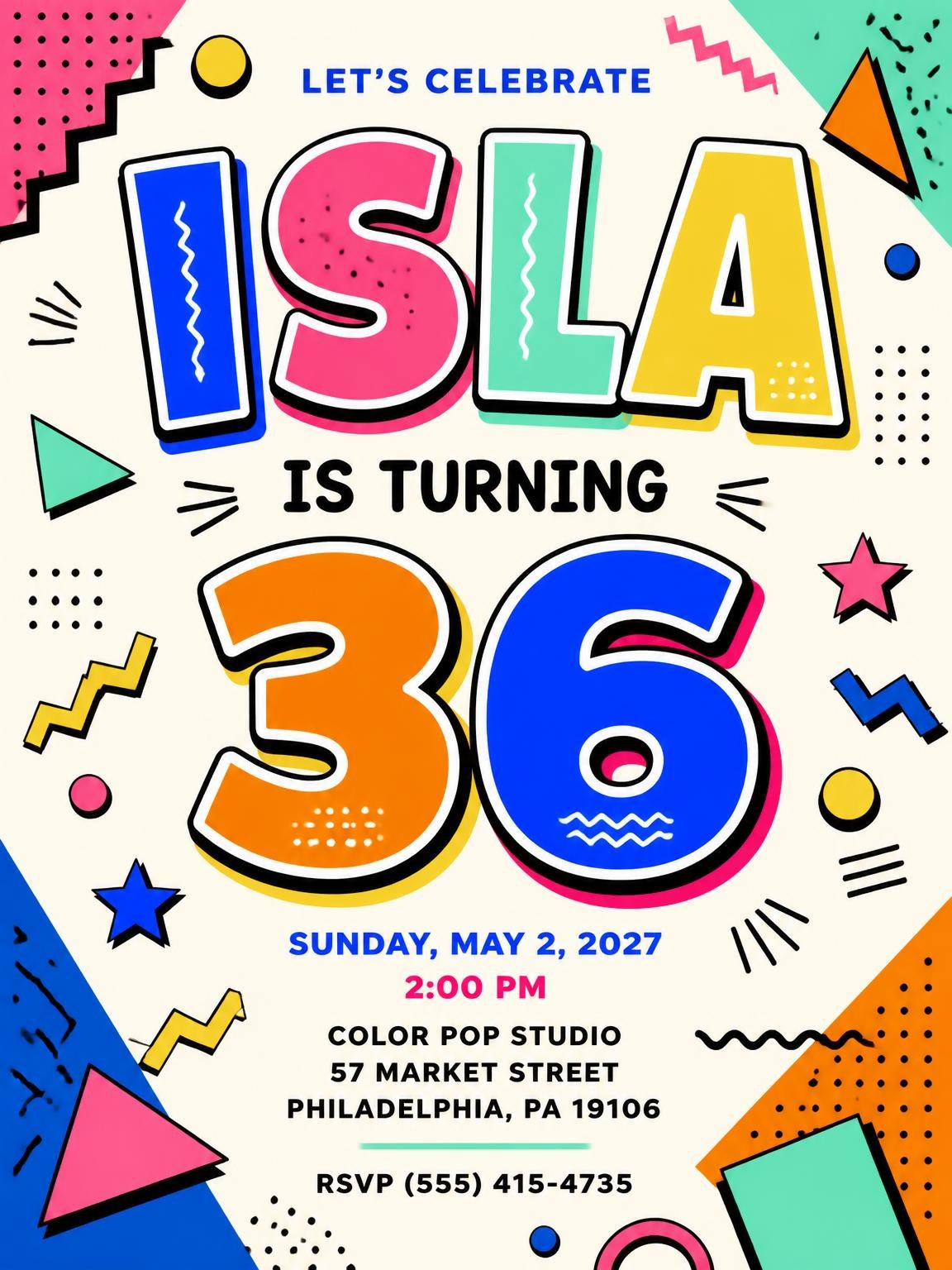 Memphis Pop 36th Birthday Invitation