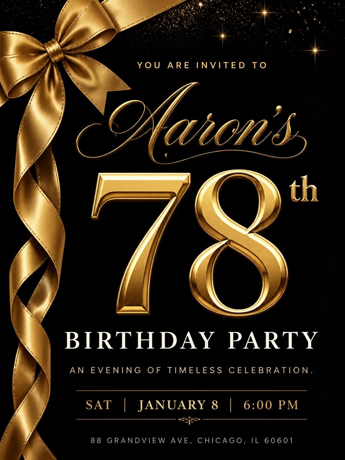 Black and Gold Ribbon 78th Birthday