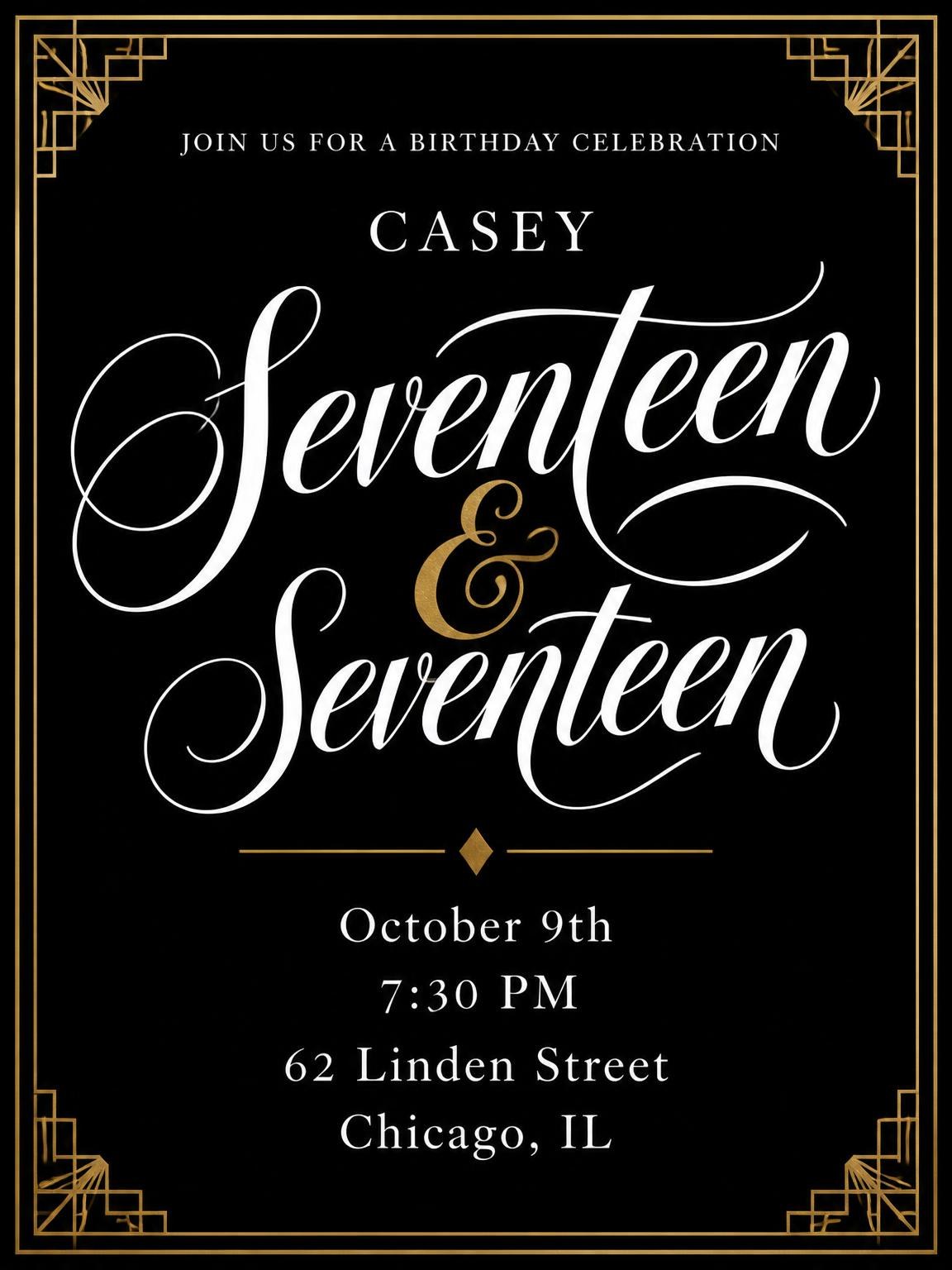 Art Deco 17th Birthday Invitation