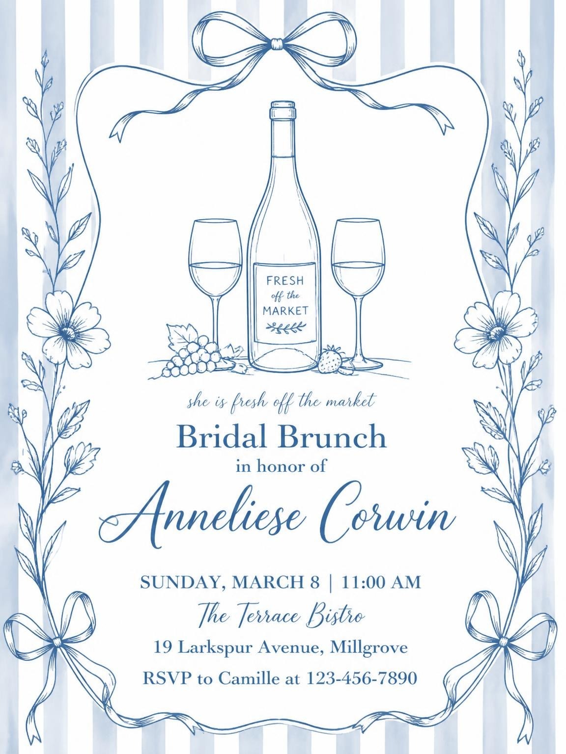 Blue Toile Wine Bridal Brunch