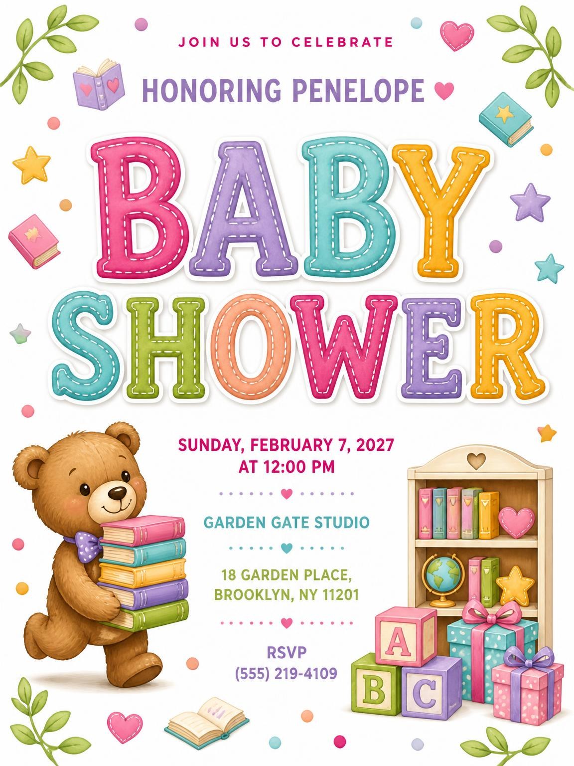 Bookshelf Baby Shower Invitation