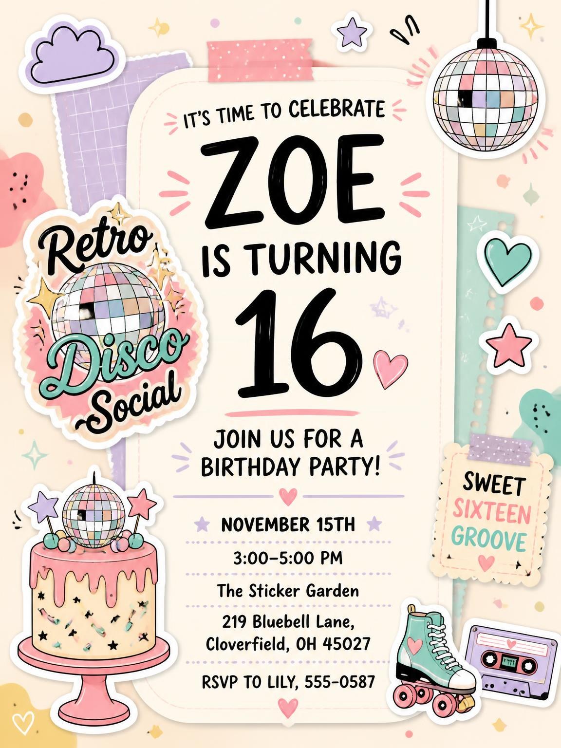 Disco Ball Pastel 16th Birthday Invitation
