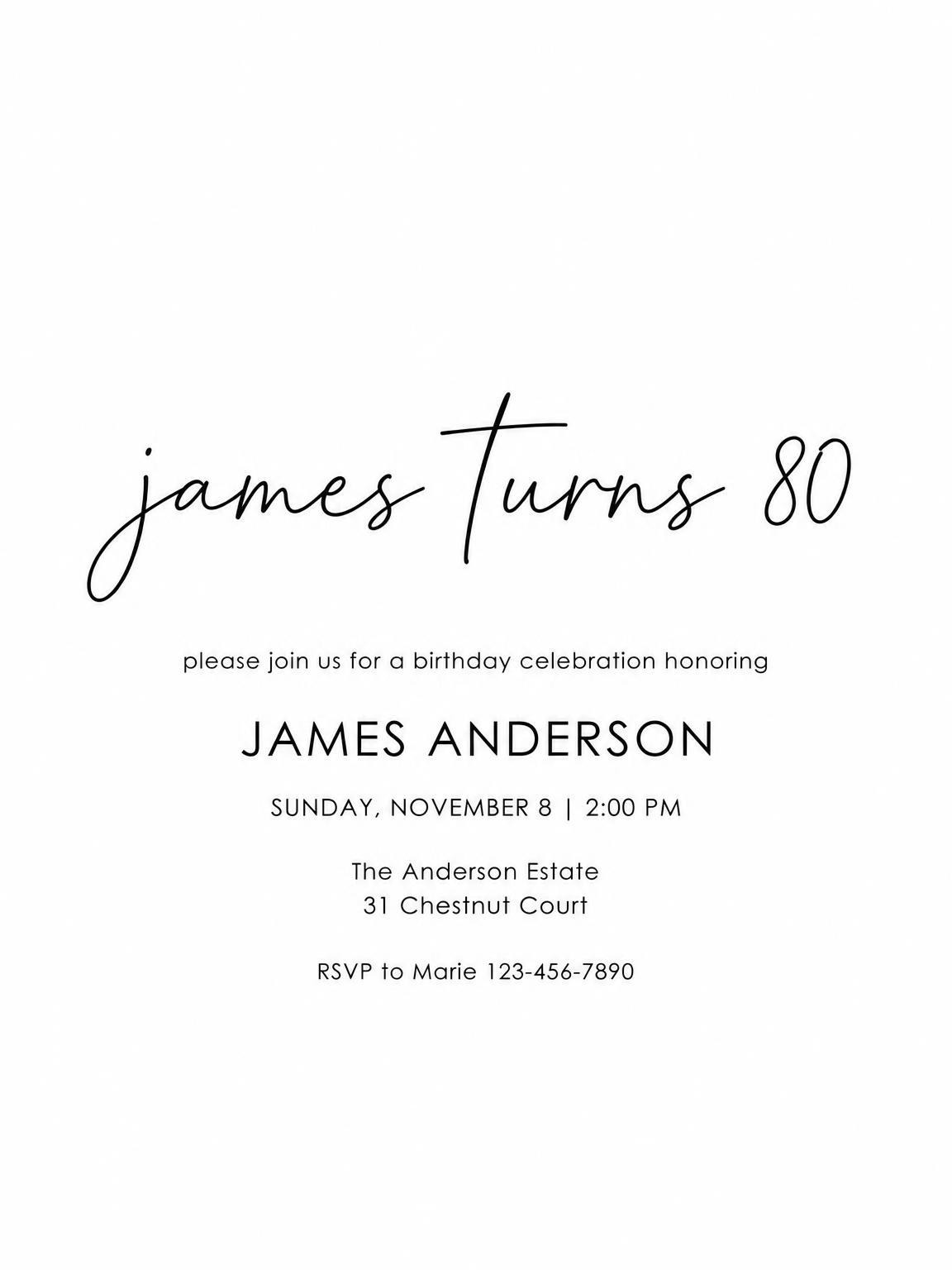 Monochrome Script Minimalist 80th Birthday
