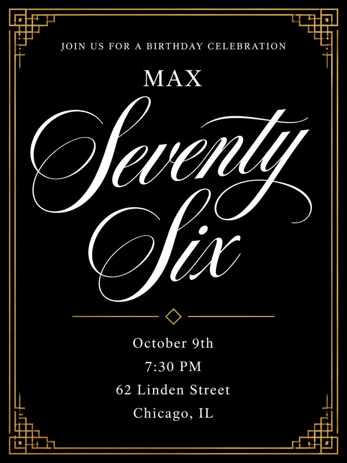Art Deco 76th Birthday Invitation