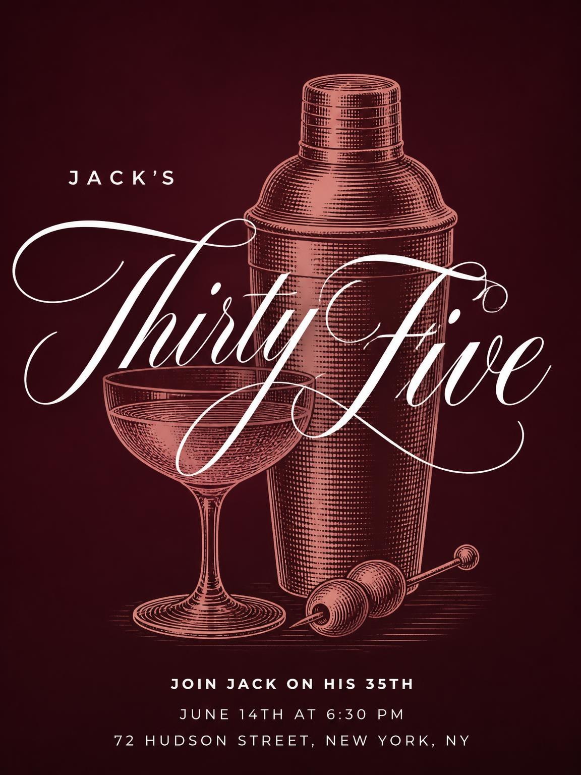 Burgundy Cocktail 35th Birthday Invitation