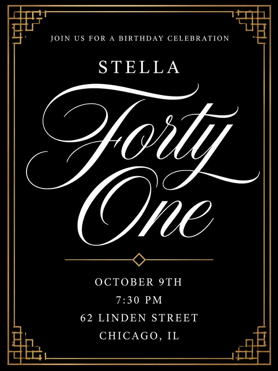 Art Deco 41st Birthday Invitation