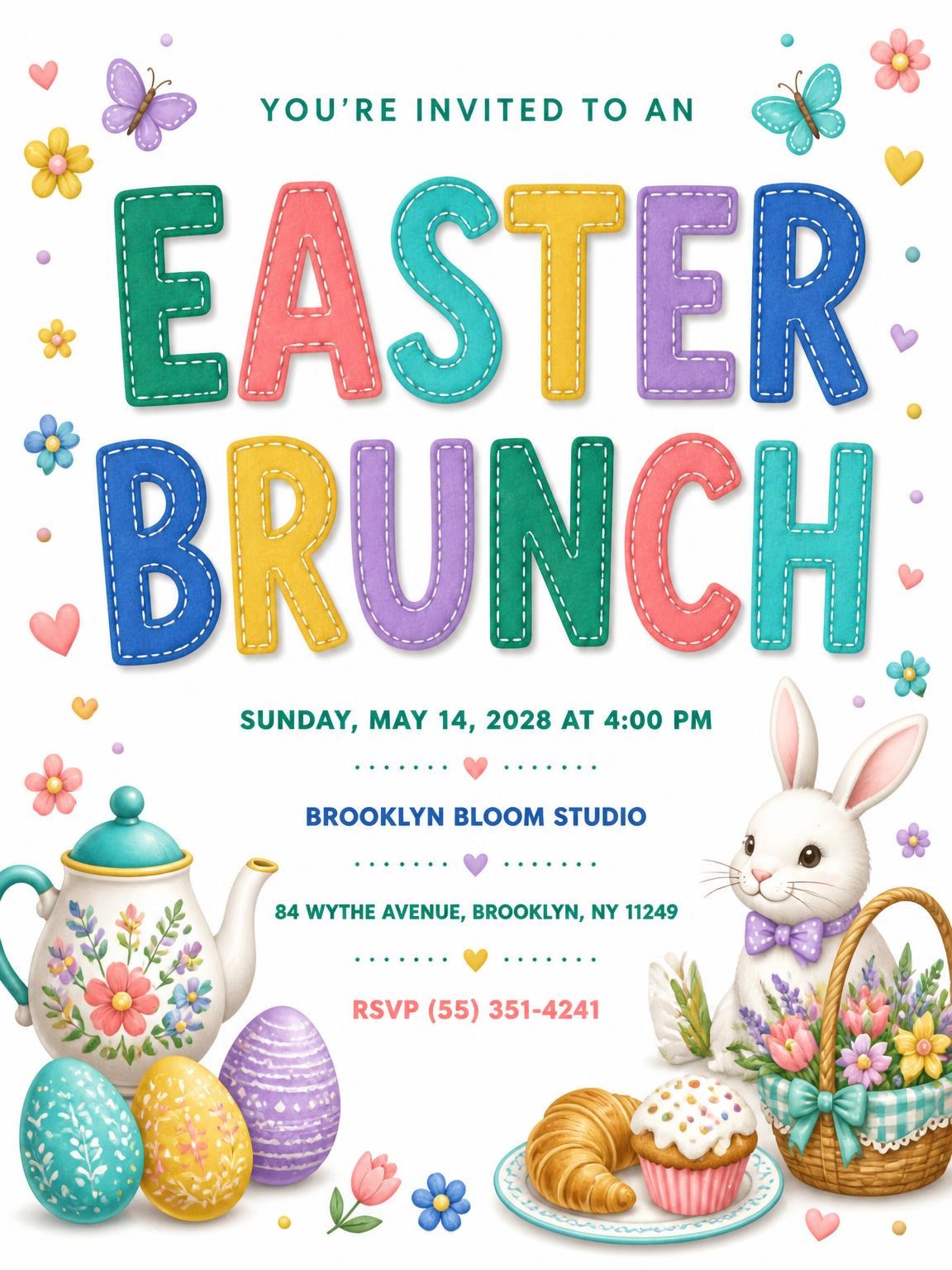 Floral Teapot Easter Brunch Invitation