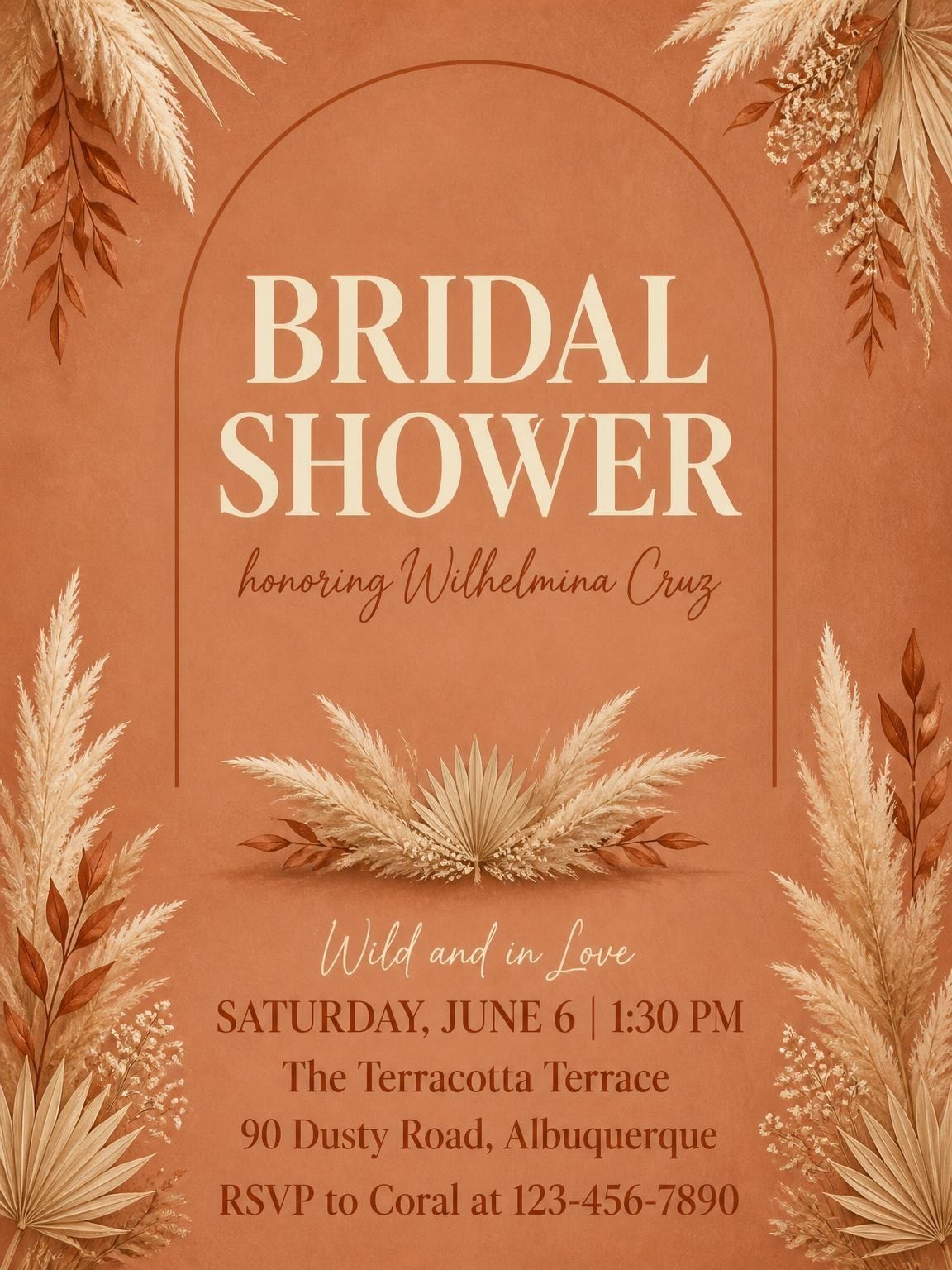 Terracotta Pampas Grass Bridal Shower