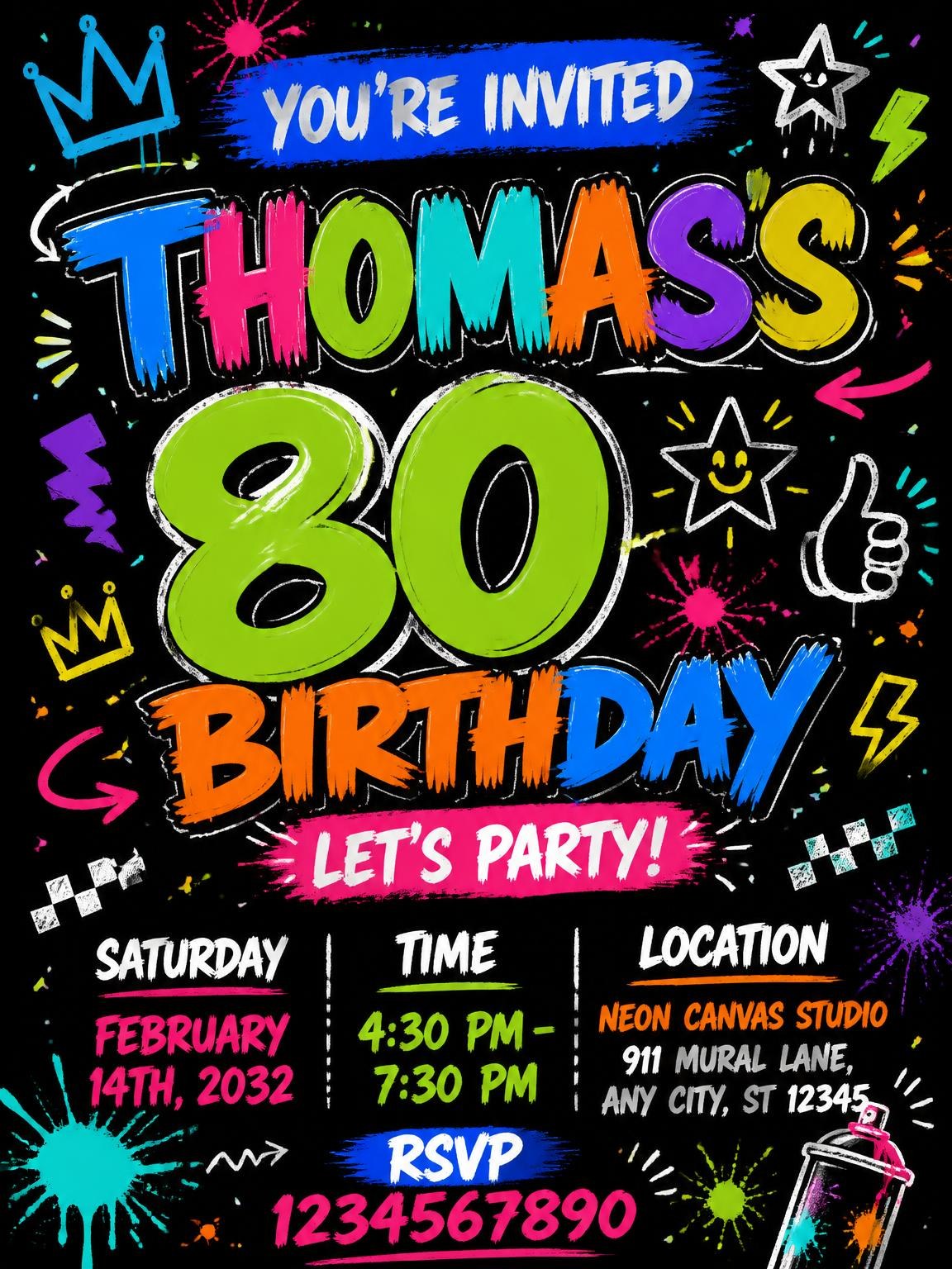 Graffiti Street Art 80th Birthday Invitation