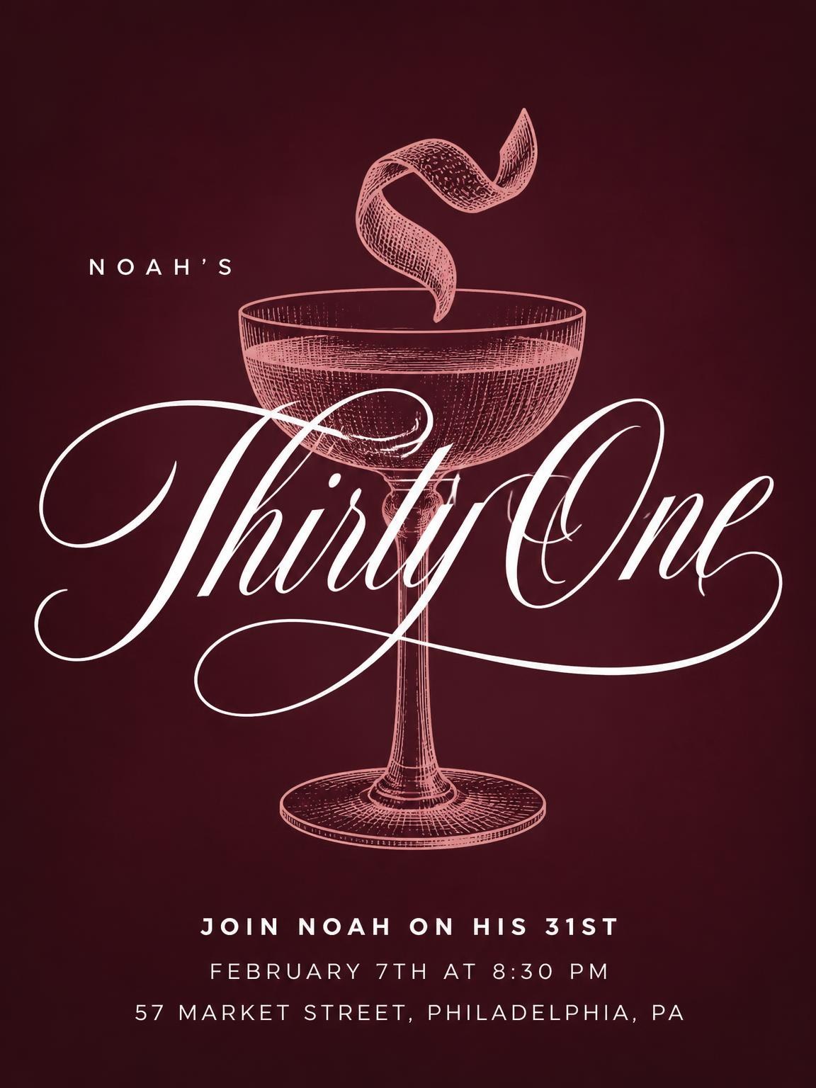 Burgundy Cocktail 31st Birthday Invitation