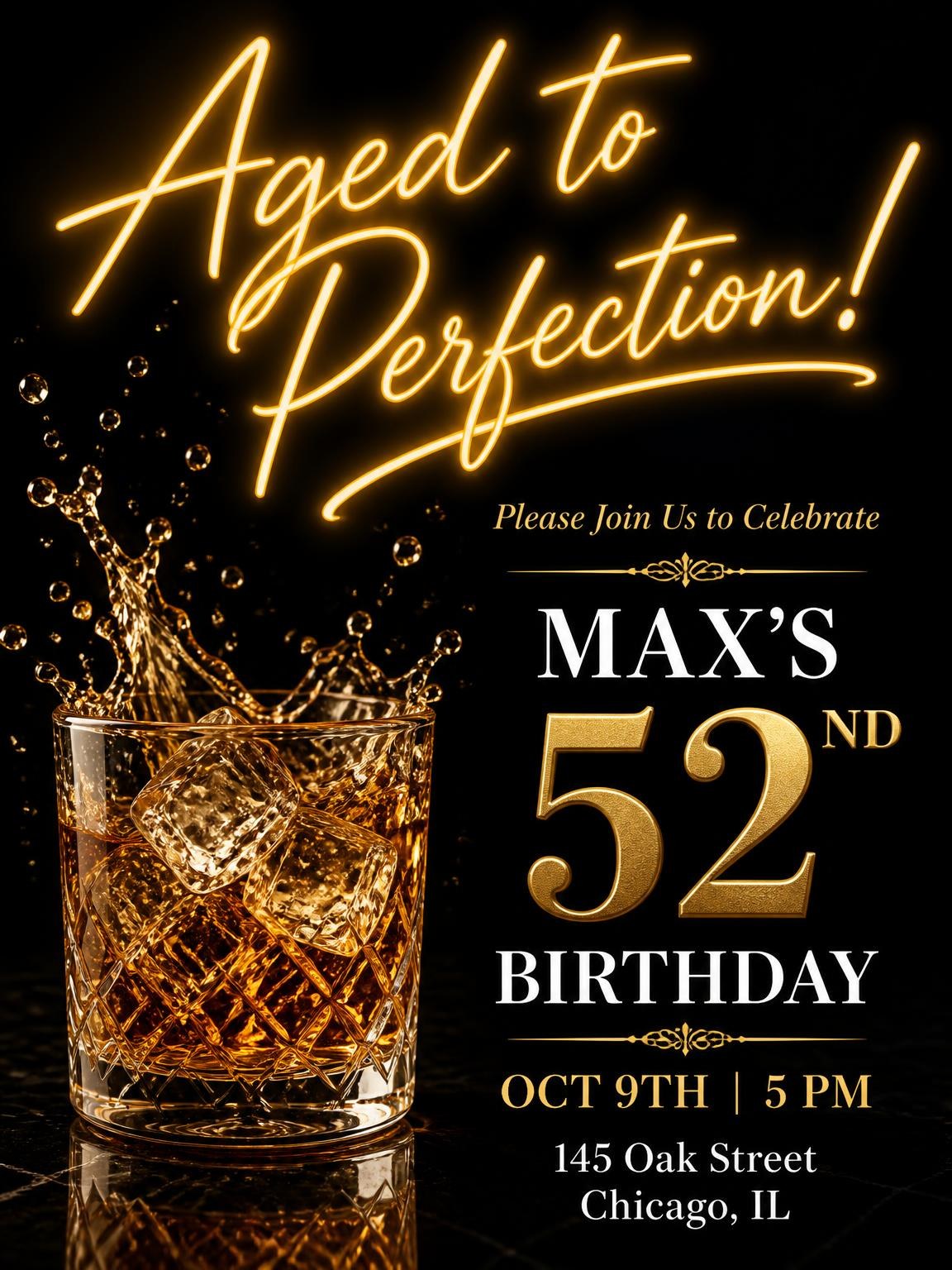 Crystal Whiskey 52nd Birthday Invitation