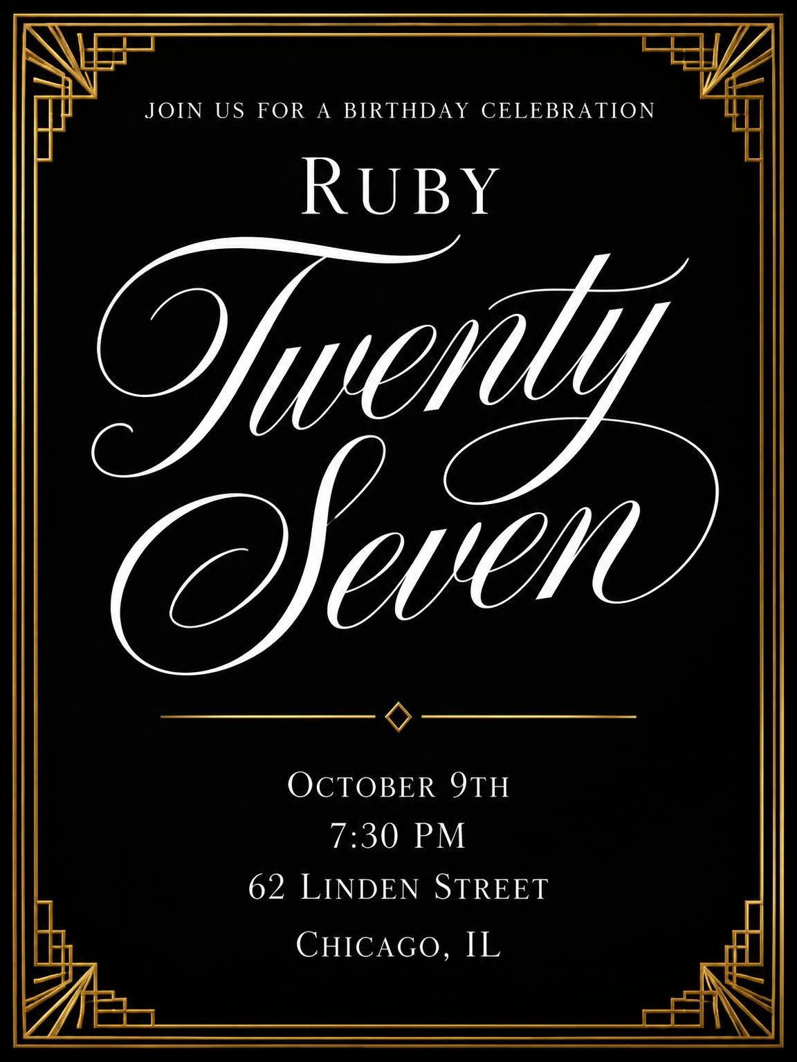 Art Deco 27th Birthday Invitation