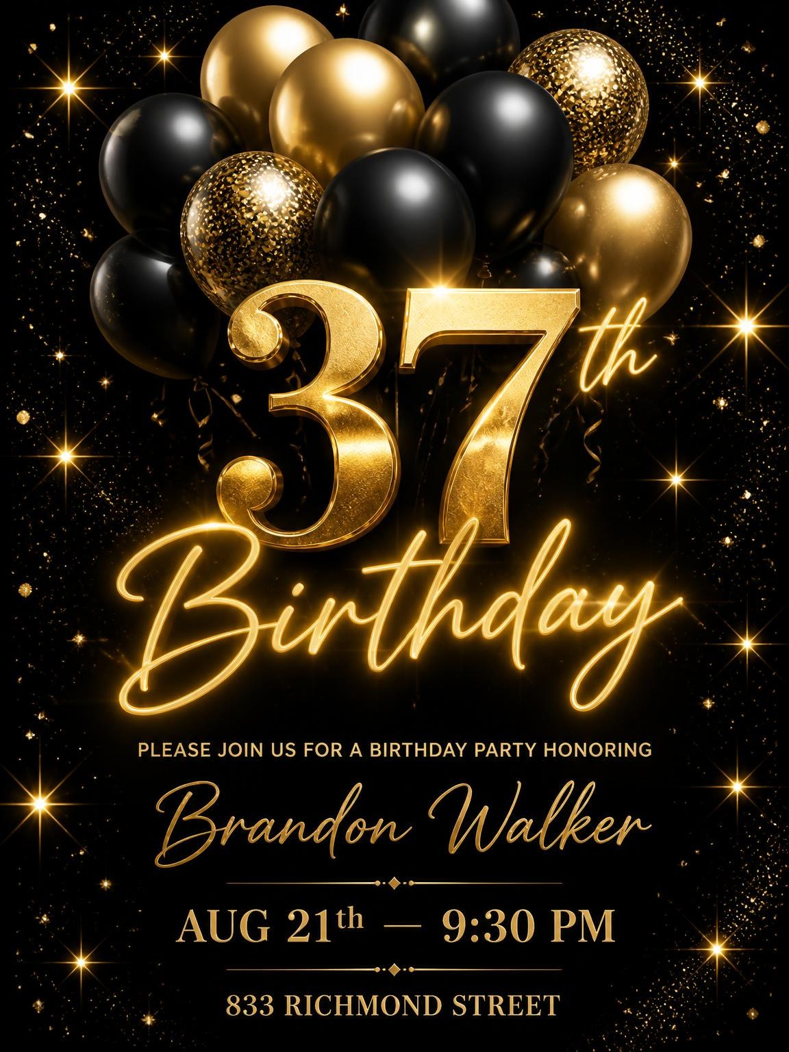 Black and Gold Balloon 37th Birthday