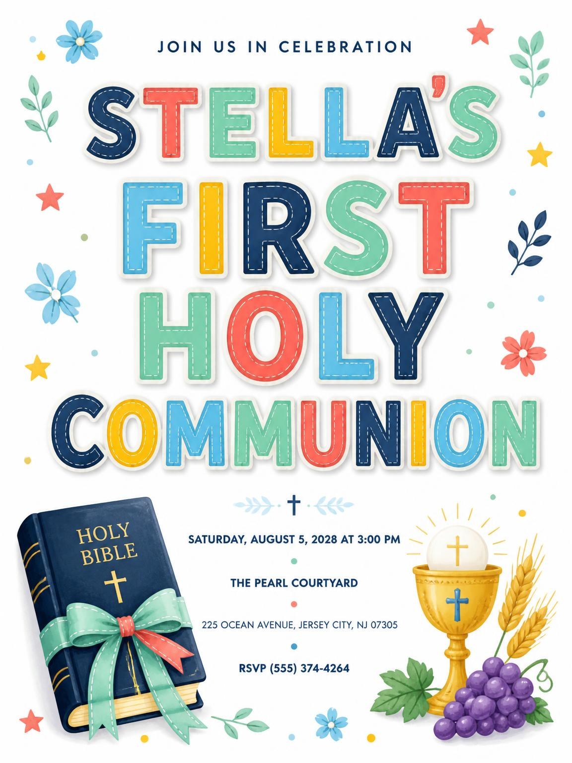 Bible First Holy Communion Invitation