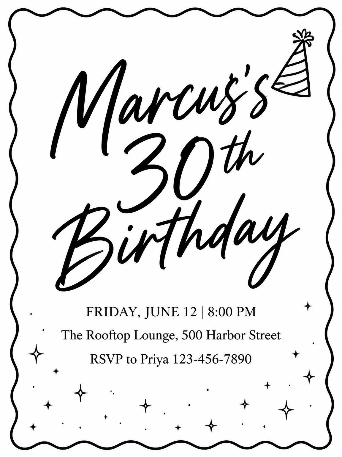 Black and White Scalloped 30th Birthday