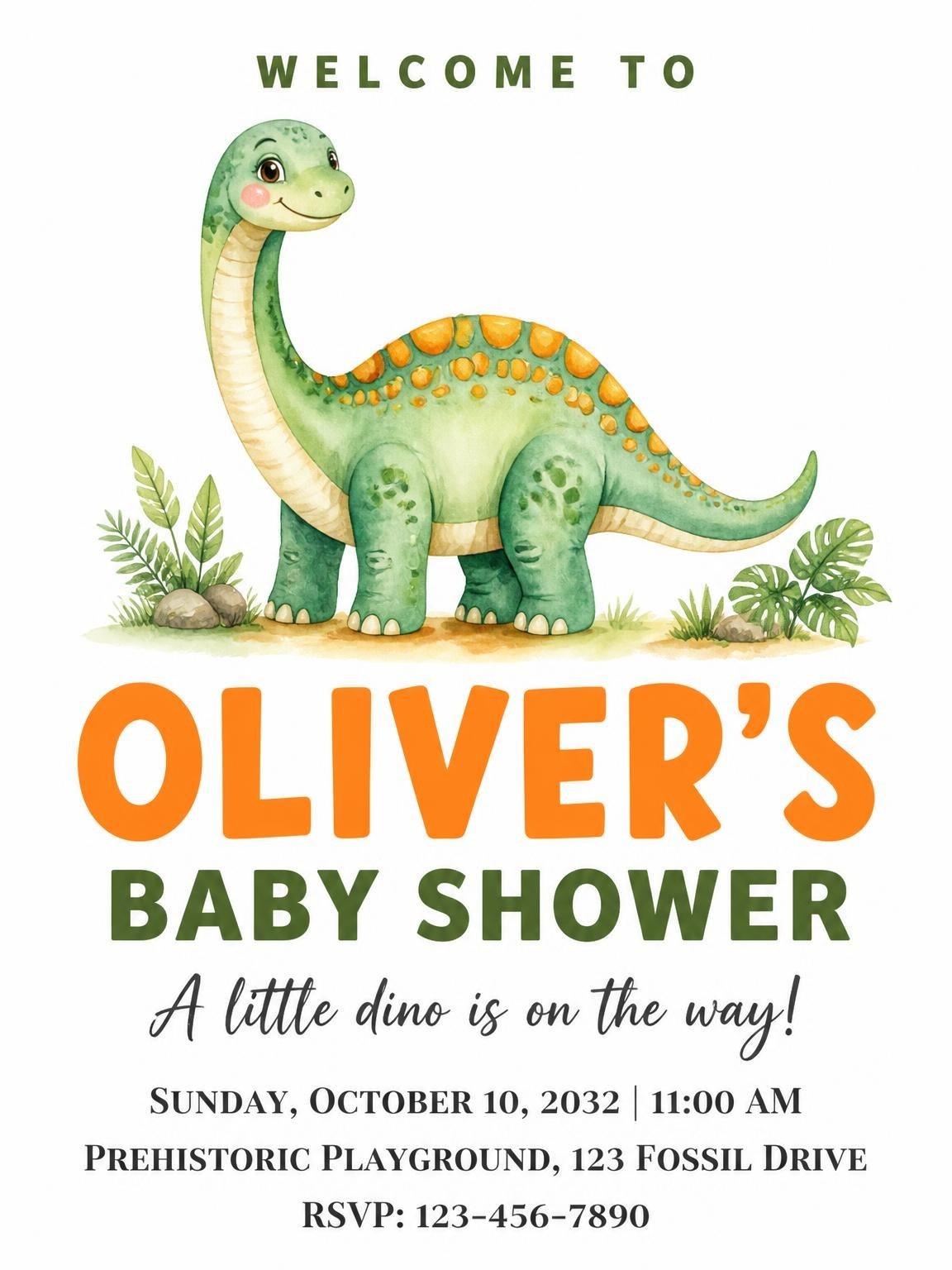 Watercolor Dinosaur Earth Tone Baby Shower