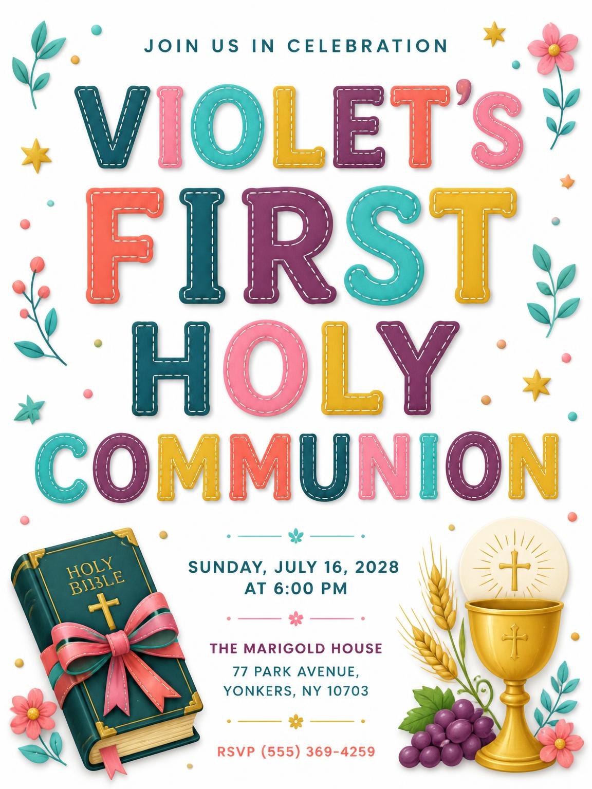 Holy Bible First Holy Communion Invitation
