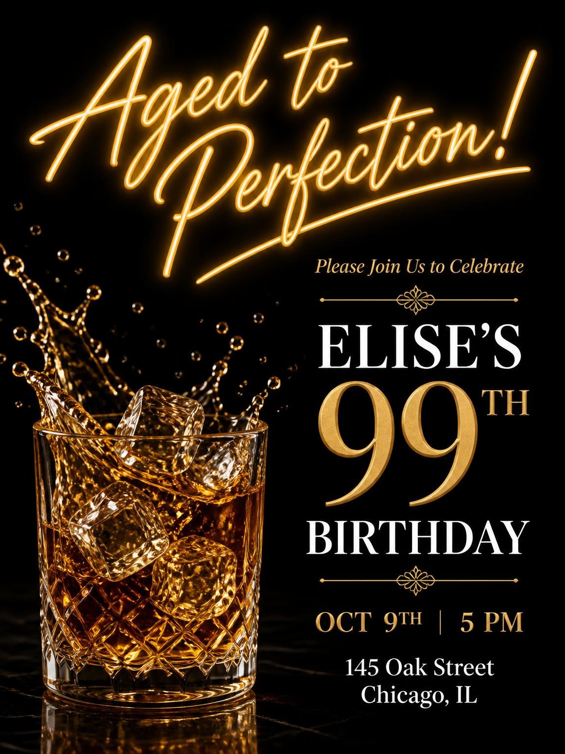 Whiskey Glass 99th Birthday Invitation