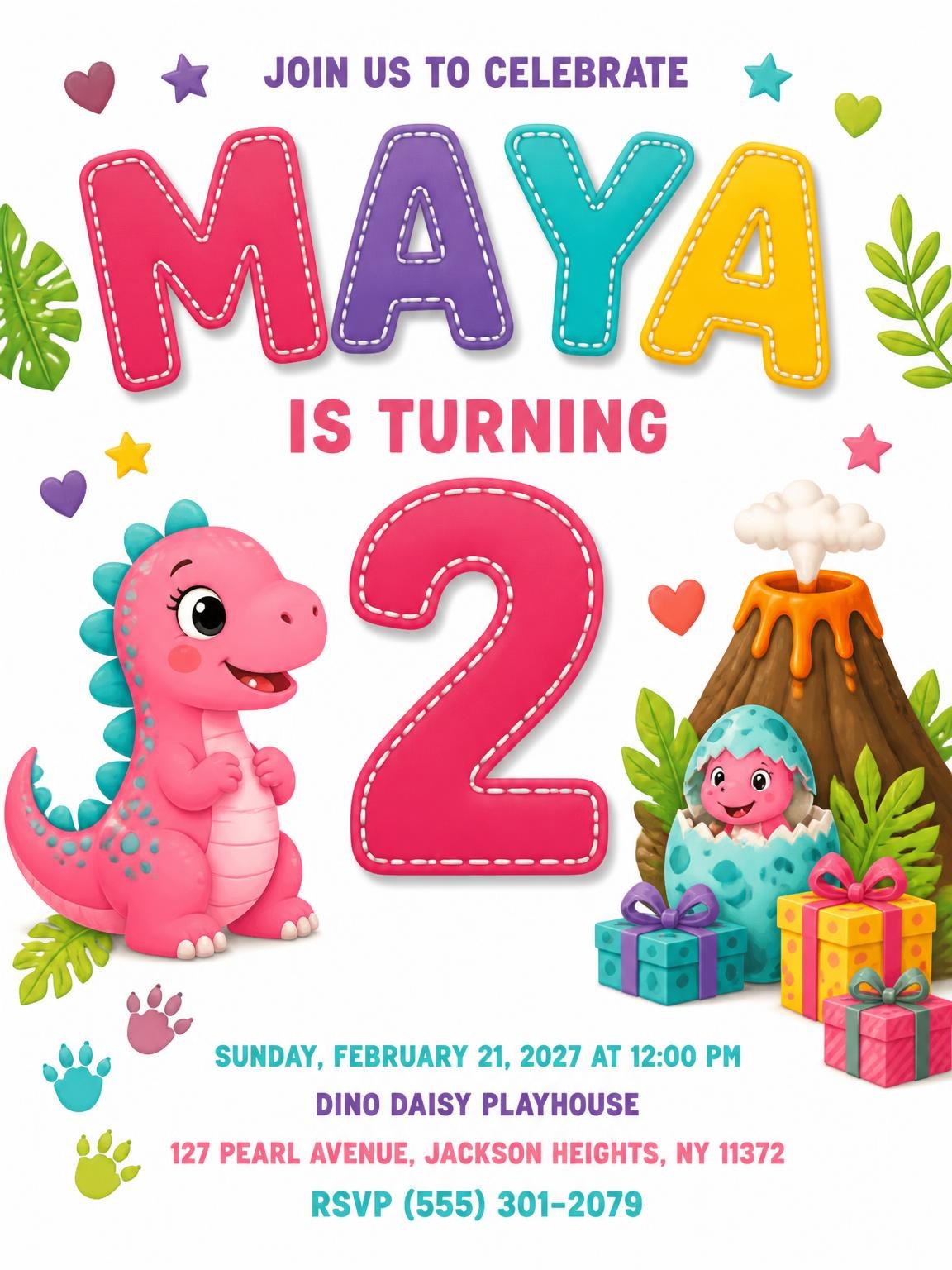 Volcano Stitched 2nd Birthday Invitation